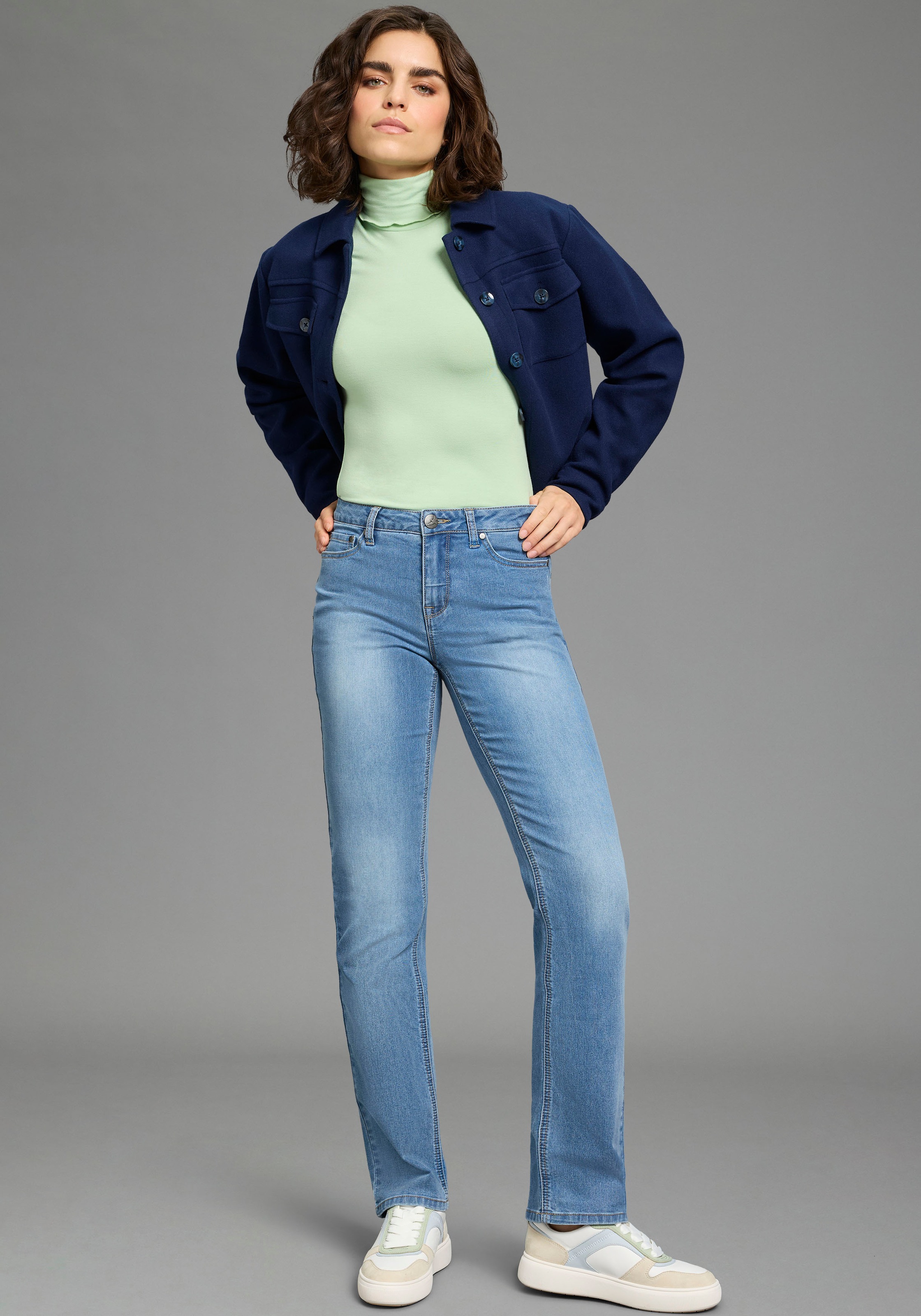 Flashlights Longsleeve mit Rollkragen, elastischer Jersey, Babylock Saum
