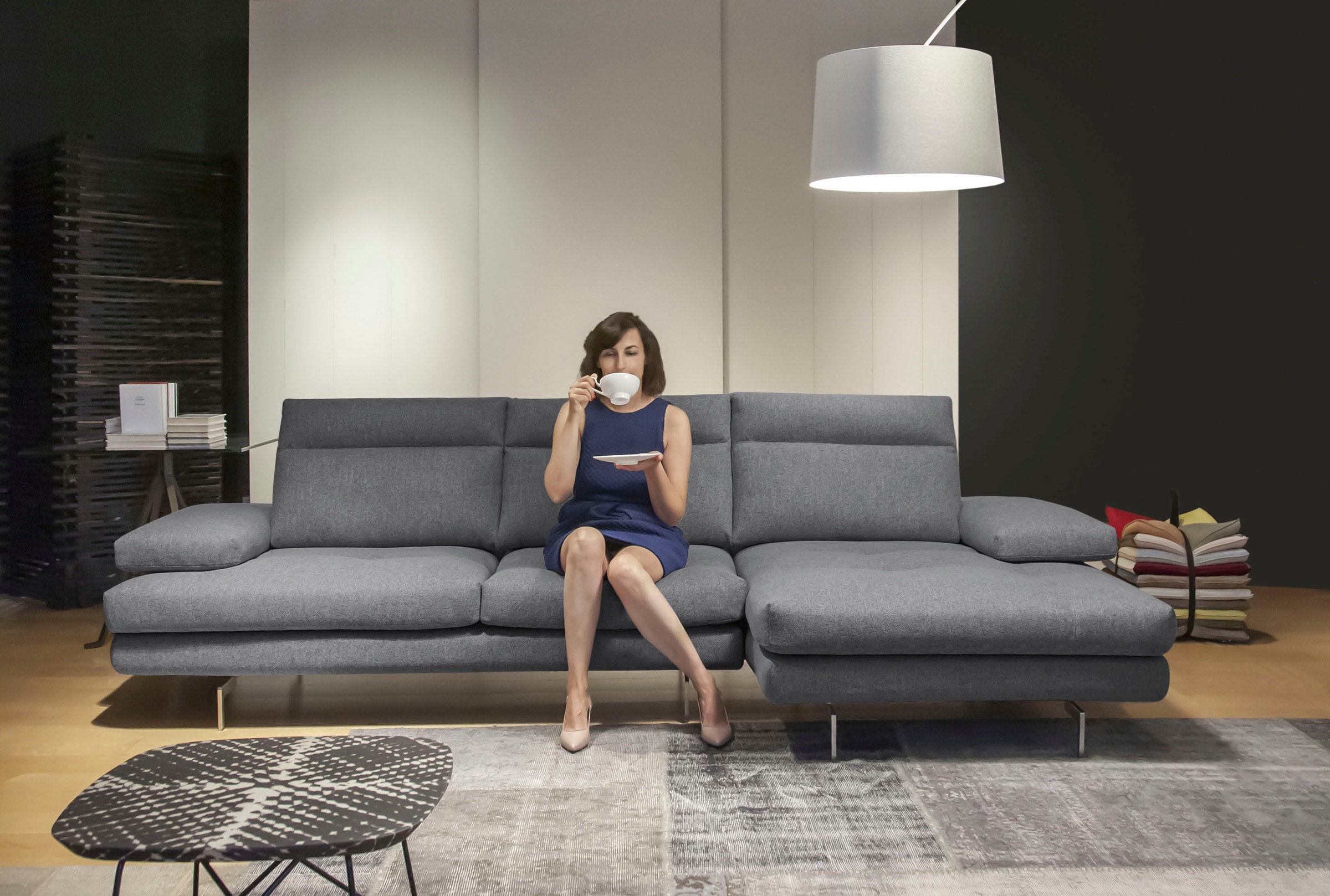 CALIA ITALIA Ecksofa »Toby Wing, Komfortsofa der Extraklasse, bequem, L-Form«, inklusive Sitztiefenverstellung, Füße in chrom glänzend