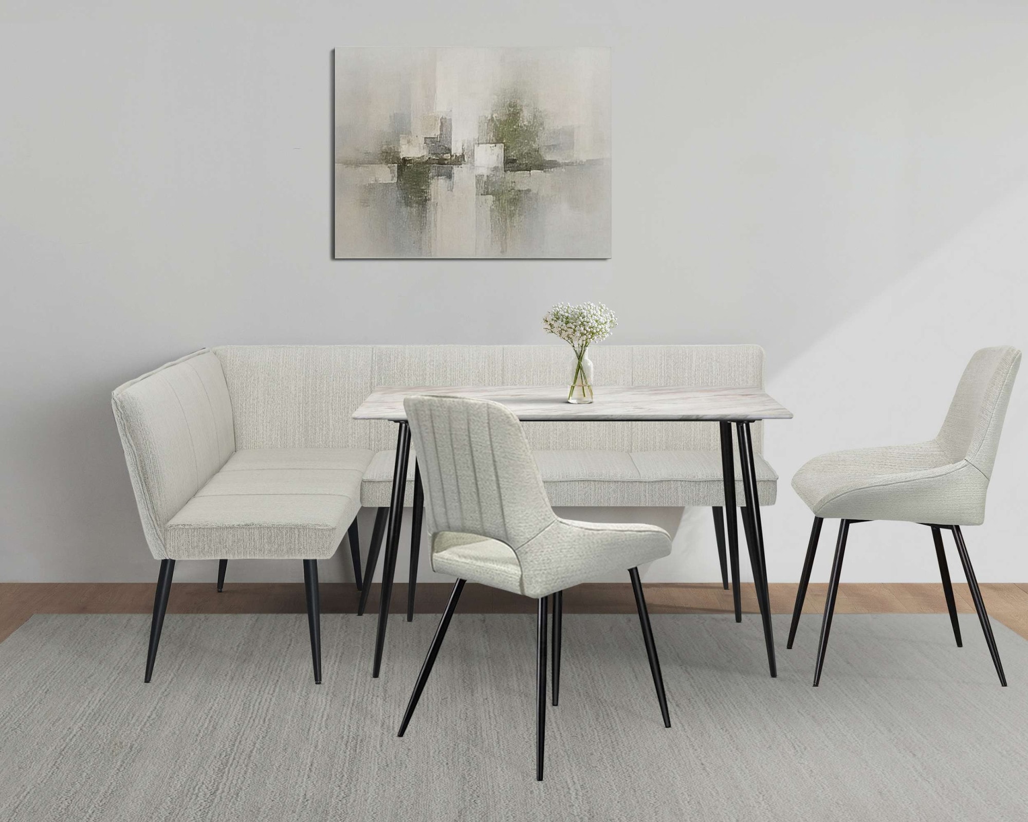 OTTO home Eckbankgruppe "Danny/Ianna/Derrek" Set, Eckbankgruppe mit Tisch, Eckbank, Stühle, 4 tlg. Sitzgruppe, Eckbank und Stühle bequem gepolstert, Tisch 120x80 cm