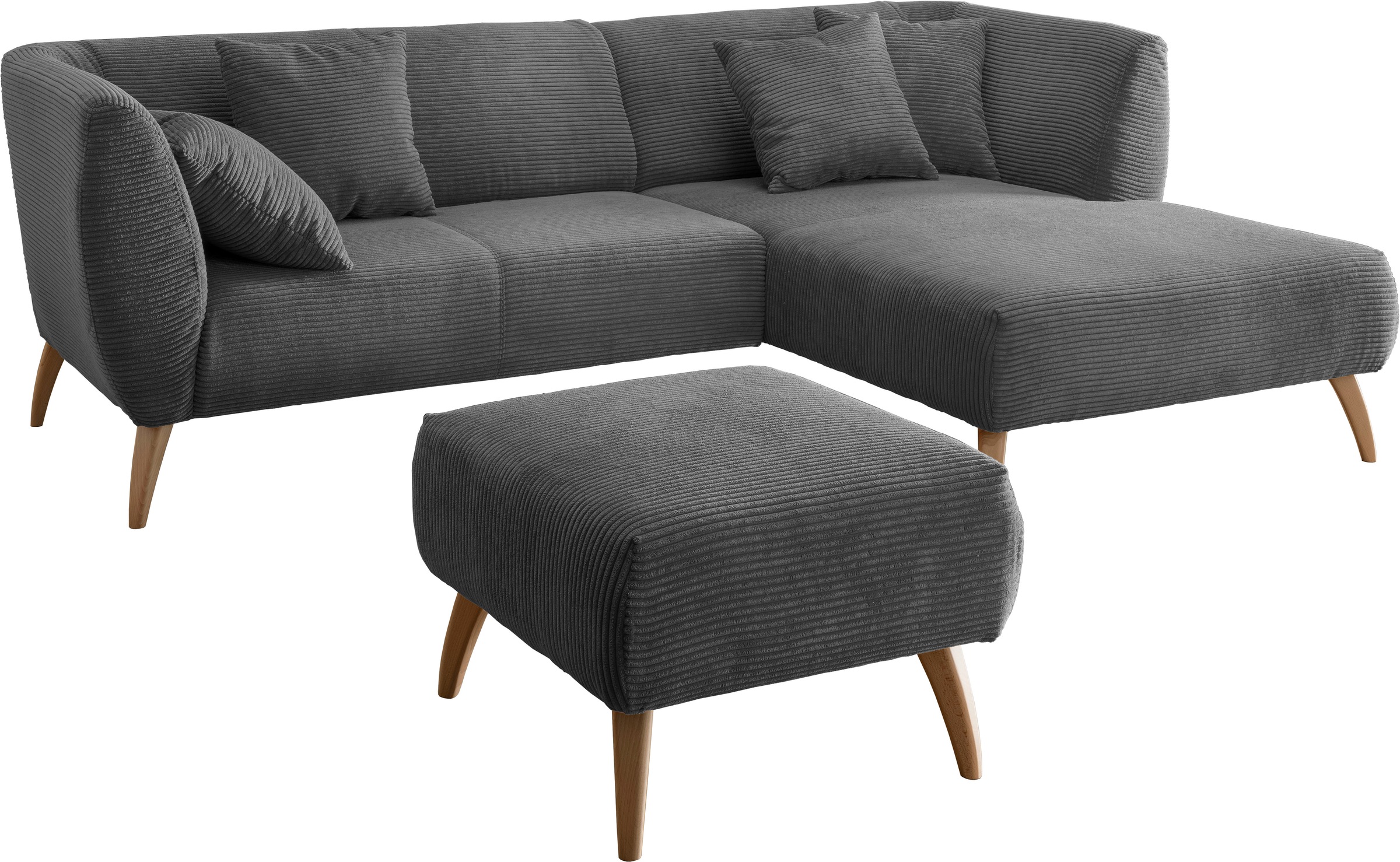 INOSIGN Ecksofa »Colori L-Form«, Holzfußfarbe wählbar, inkl. 4x Zierkissen