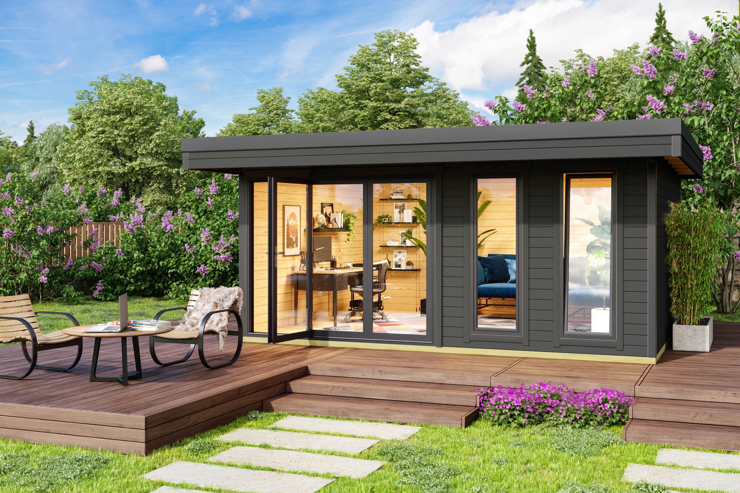 LASITA MAJA Gartenhaus »DOMEO 8 CARBONGRAU/ANTHRAZIT« Fundamentmass 5000 x 4000 , Carbongrau