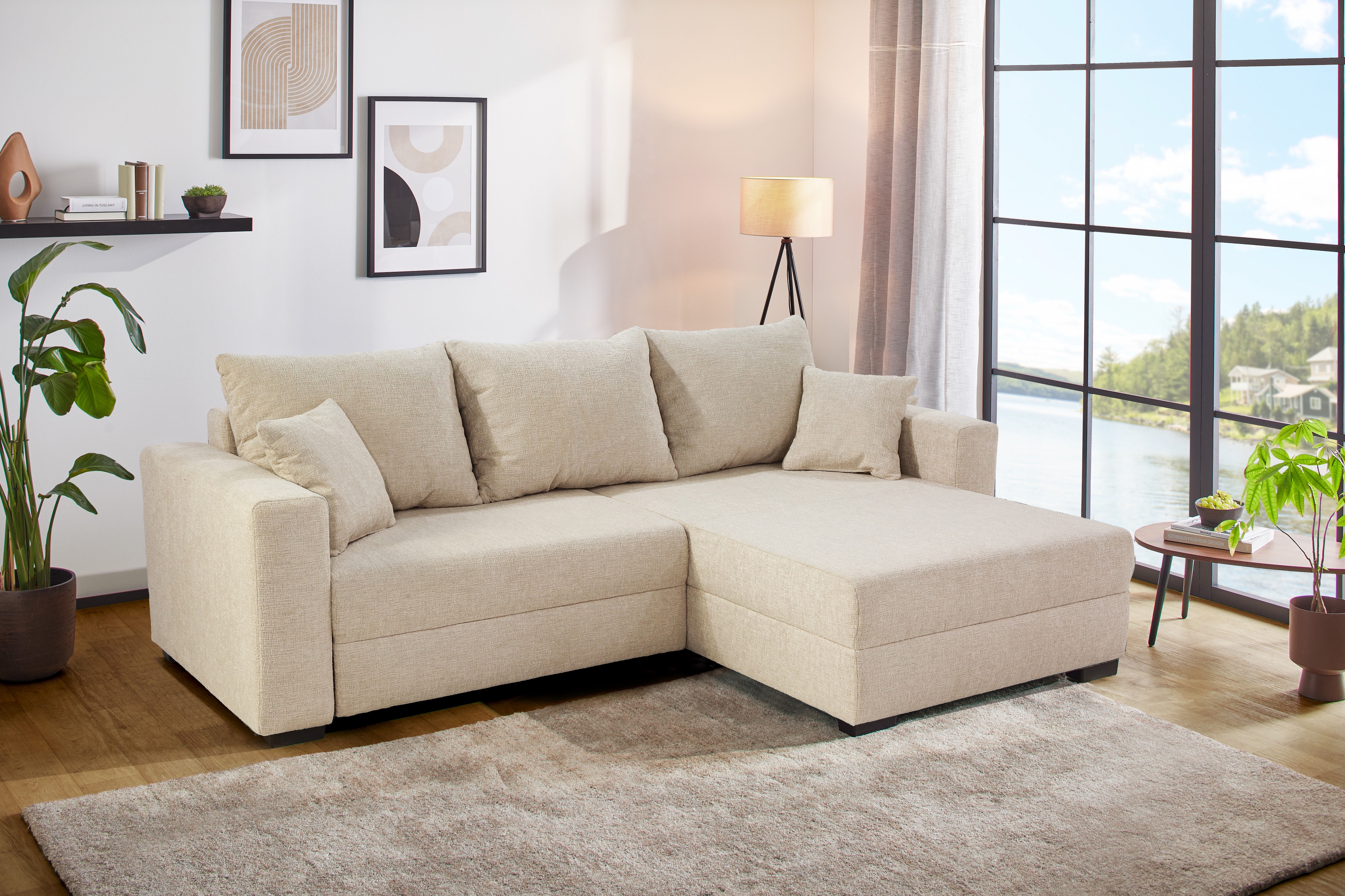 Jockenhöfer Gruppe Ecksofa "Ecksofa Elmau, Größe Ottomane: XL, B:261cm" mit Schlaffunktion, Bettkasten & 2 Zierkissen