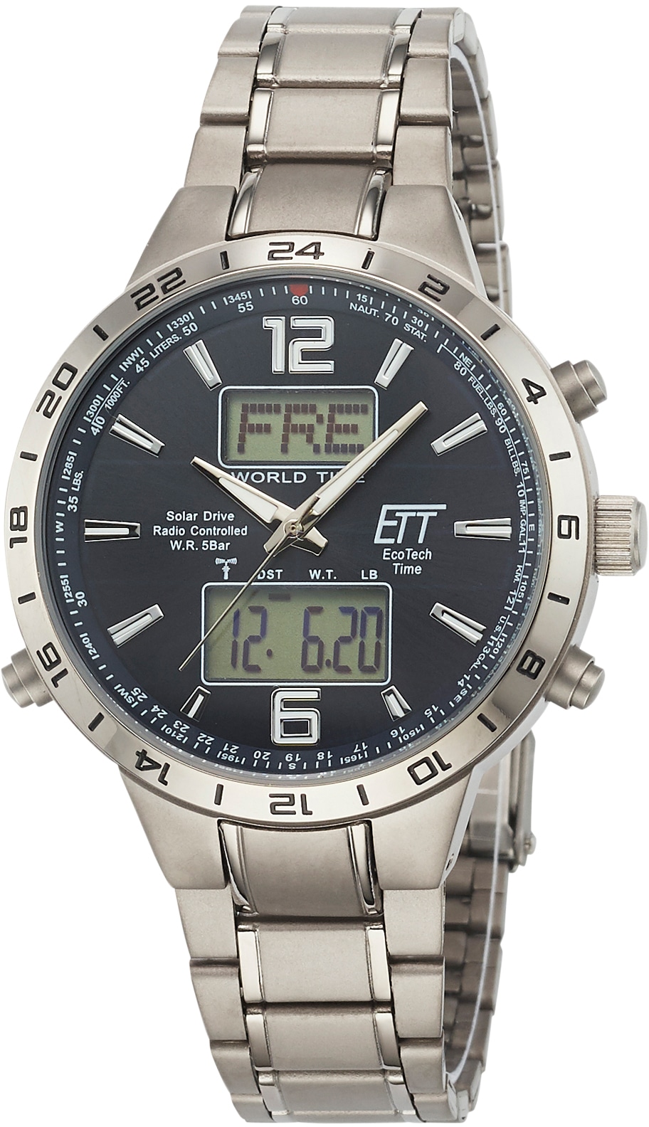 ETT Funk-Multifunktionsuhr »Basic Titan, EGT-11416-41M«, Armbanduhr, Herrenuhr, Datum, Solar