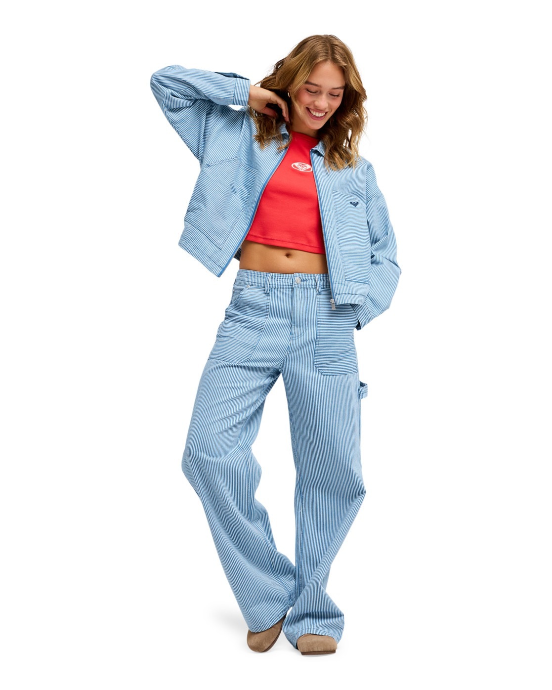 Outdoorjacke ROXY "Beachfront Bliss", Damen, Gr. L, coconut milk denim stripe, Obermaterial: 100% Walkfrottier;, Jacken Outdoorjacke 3