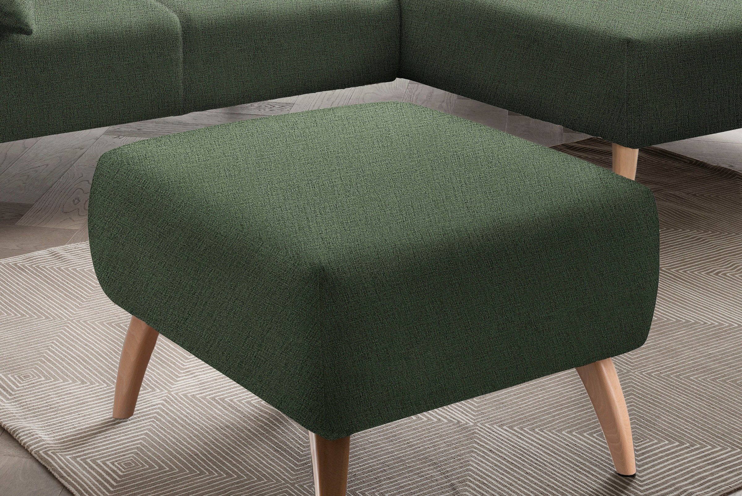 INOSIGN Polsterhocker »Colori«, Holzfußfarbe wählbar, verschiedene Stoffe, hochwertige Stoffqualität