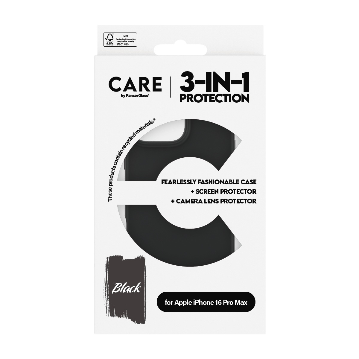 CARE by PanzerGlass Displayschutzglas »3-in-1 Protection, Glass, Case, Lenscover«, für Apple iPhone 16 Pro Max, Displayschutzfolie, Schutzfolie, Bildschirmschutz, kratz- & stoßfest