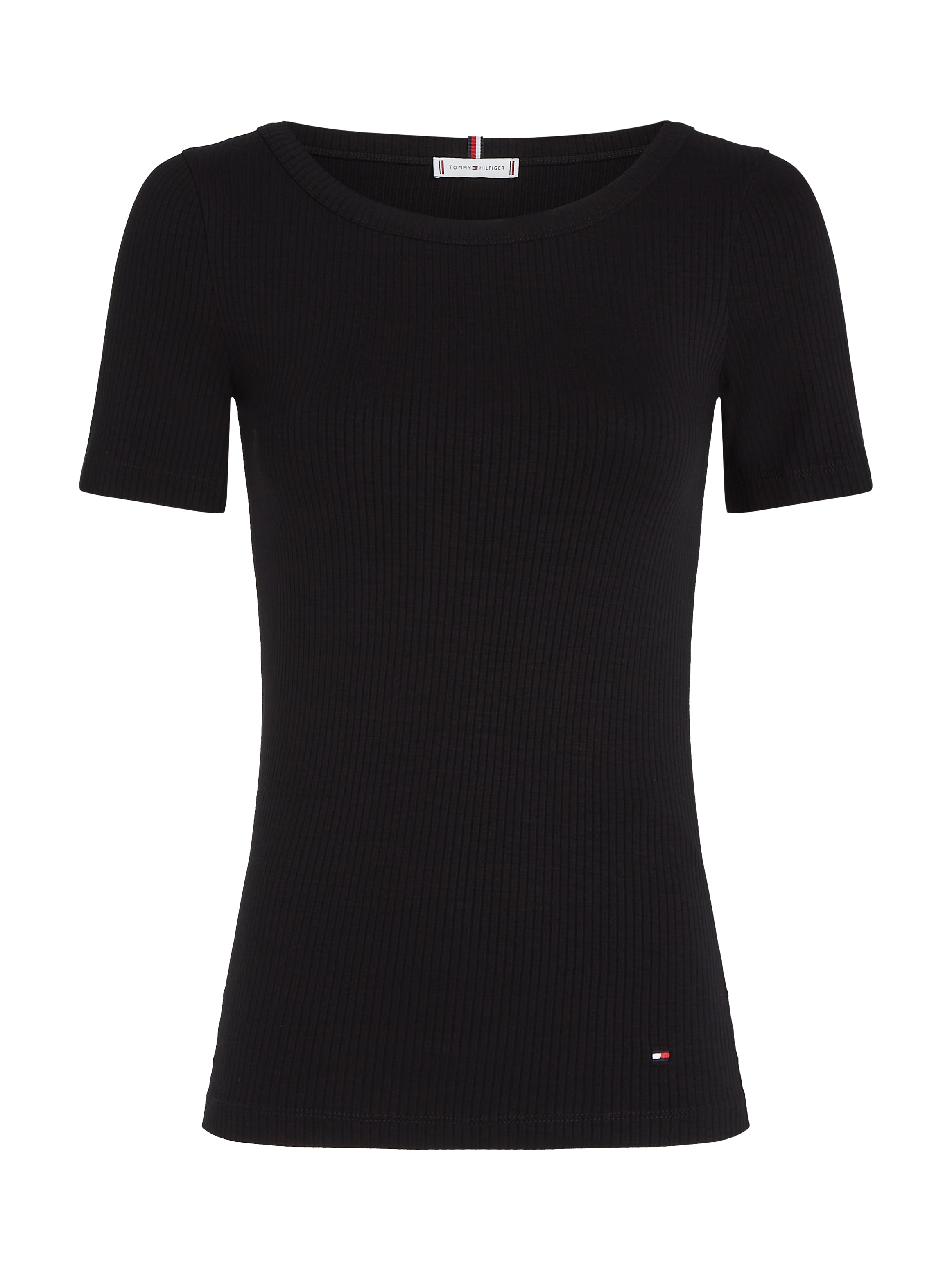 Tommy Hilfiger Rundhalsshirt »SLIM 5X2 RIB O-NK SS«, mit dezenter Tommy Hilfiger Logostickerei