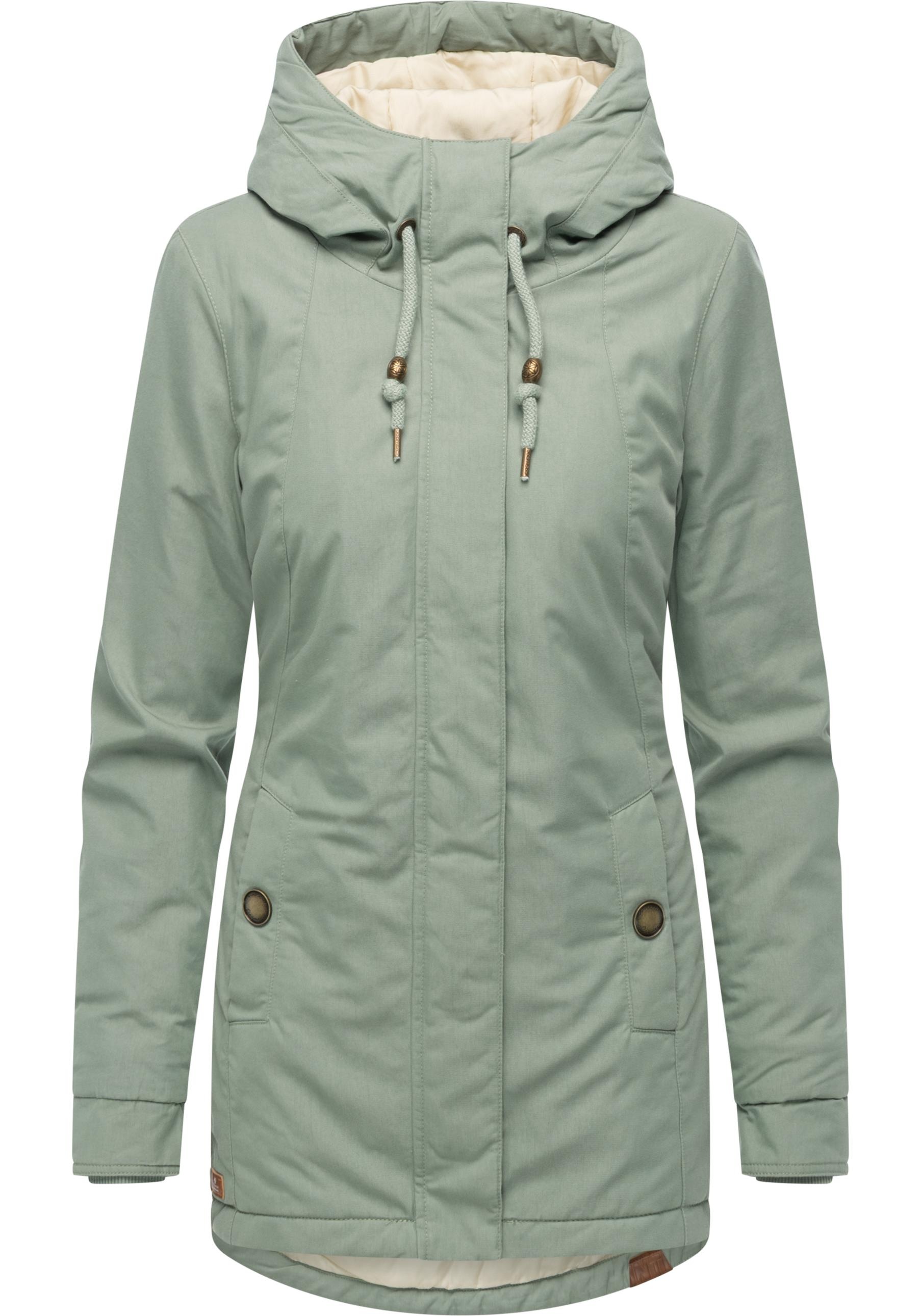 Winterjacke RAGWEAR "Monadena Parka YOUMODO", Damen, Gr. XL (42), graugrün, Obermaterial: 68% Baumwolle, 32% Nylon; Innenfutter: 100% Polyester; Wattierung: 100% Polyester, figurbetont Po-bedeckend, hoch geschlossener Ausschnitt, verstellbar Rippstrickbün