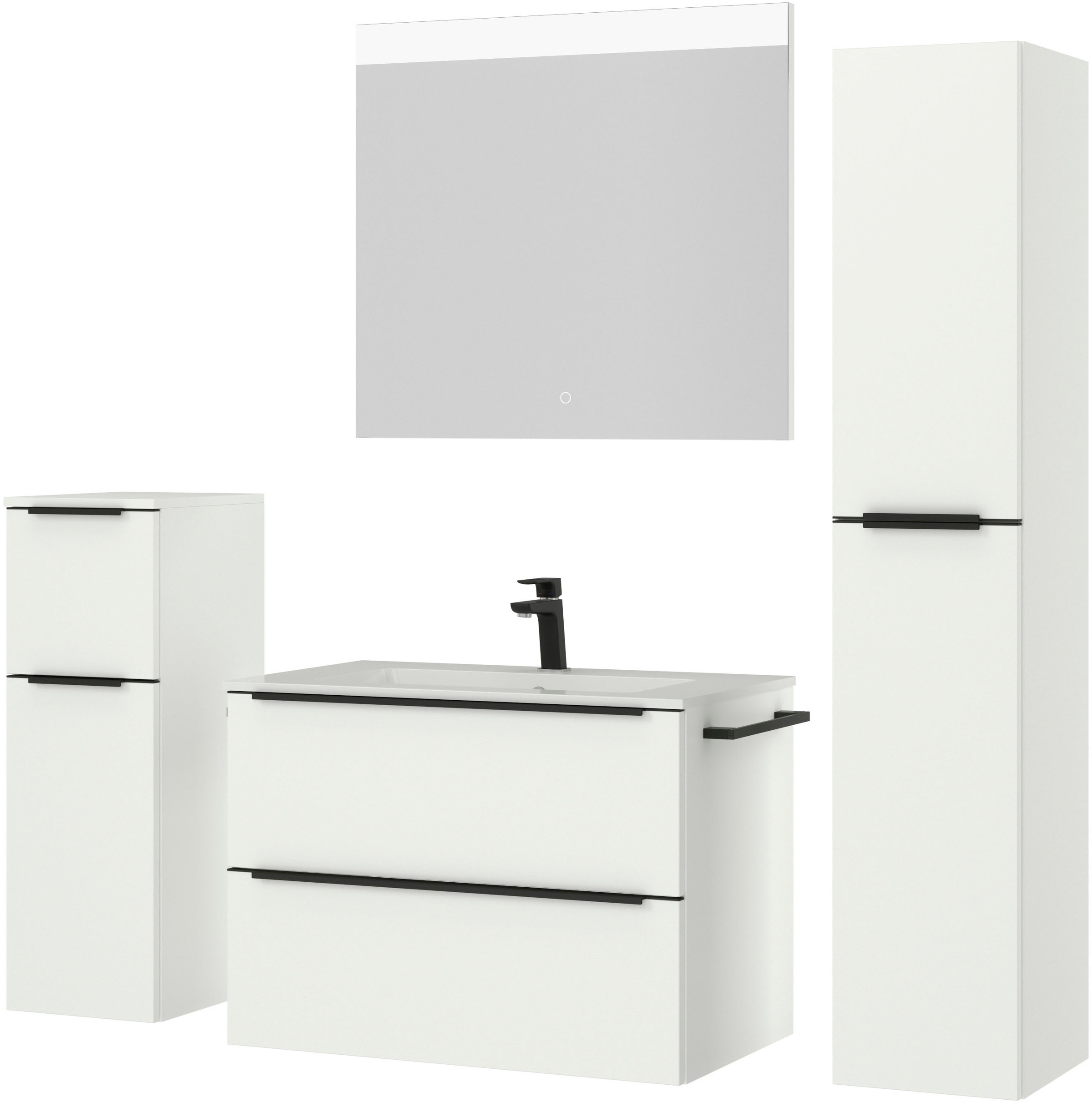 nobilia® Badmöbel-Set »Levere«, (4 St., vormontiert, mit Soft-Close), inkl. Spiegel mit Touch-Sensor, in vier Breiten