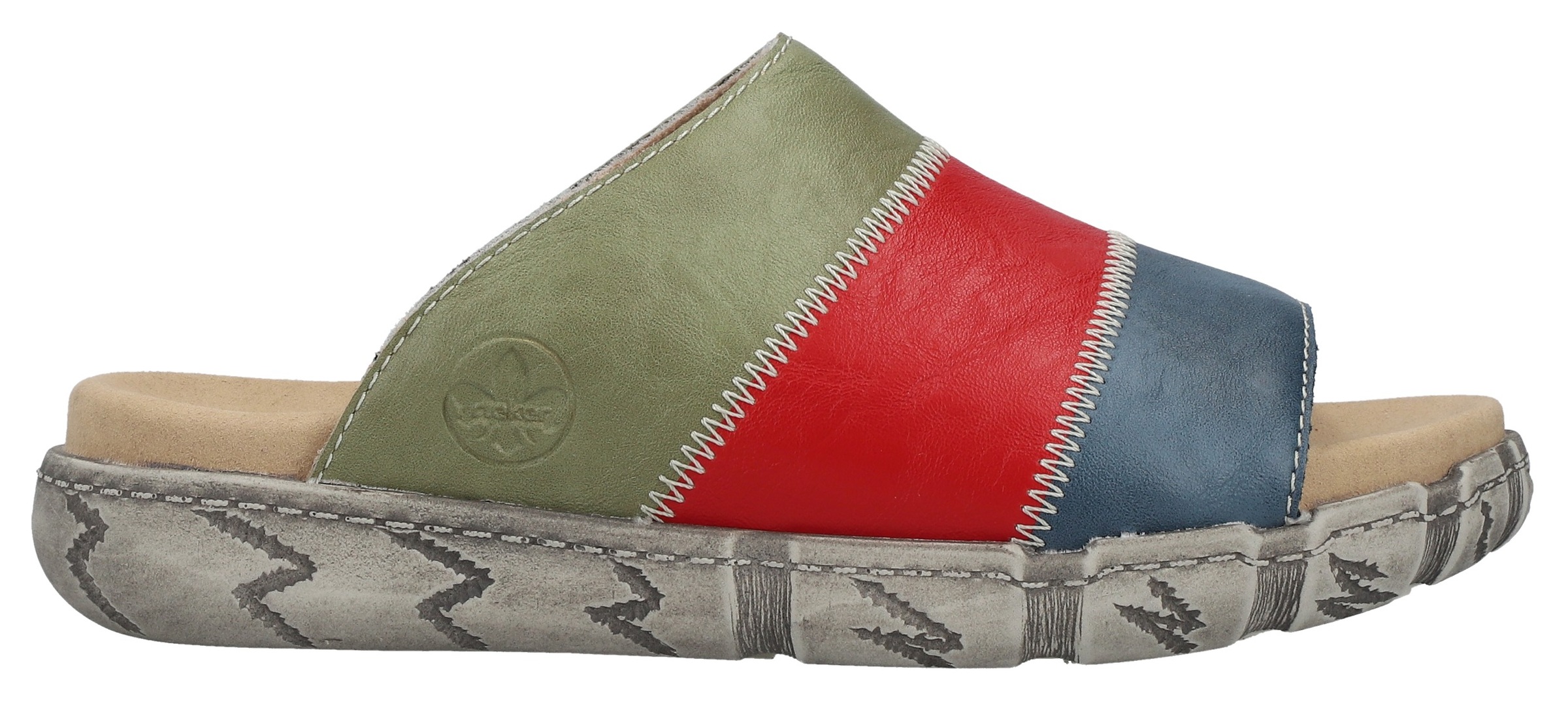 Rieker Pantolette  Sommerschuh, Hausschuh in Patchwork-Optik
