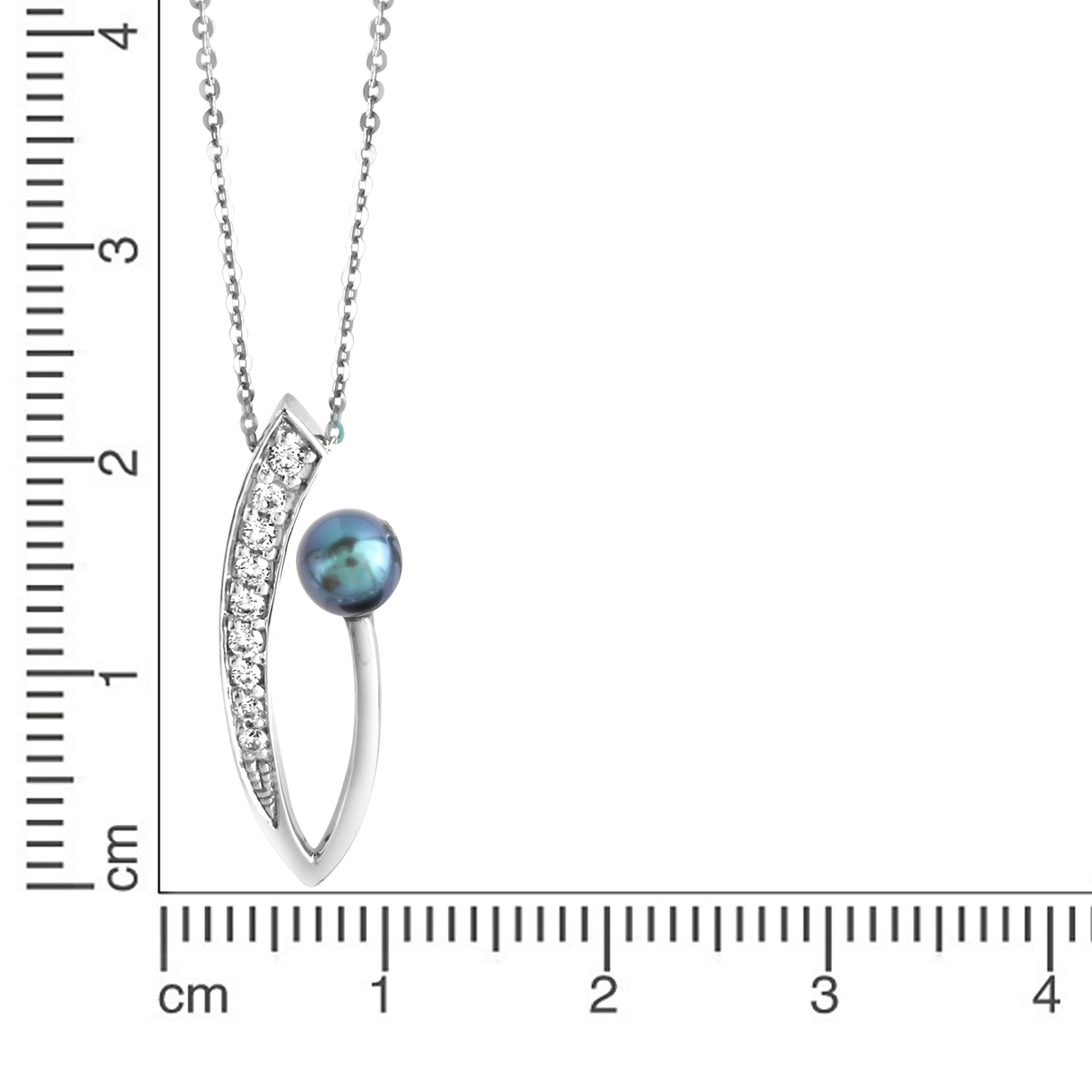 Zeeme Kette mit Anhänger »Silber 925 rhodiniert mit schwarzer Perle & Zirkonia weiß«