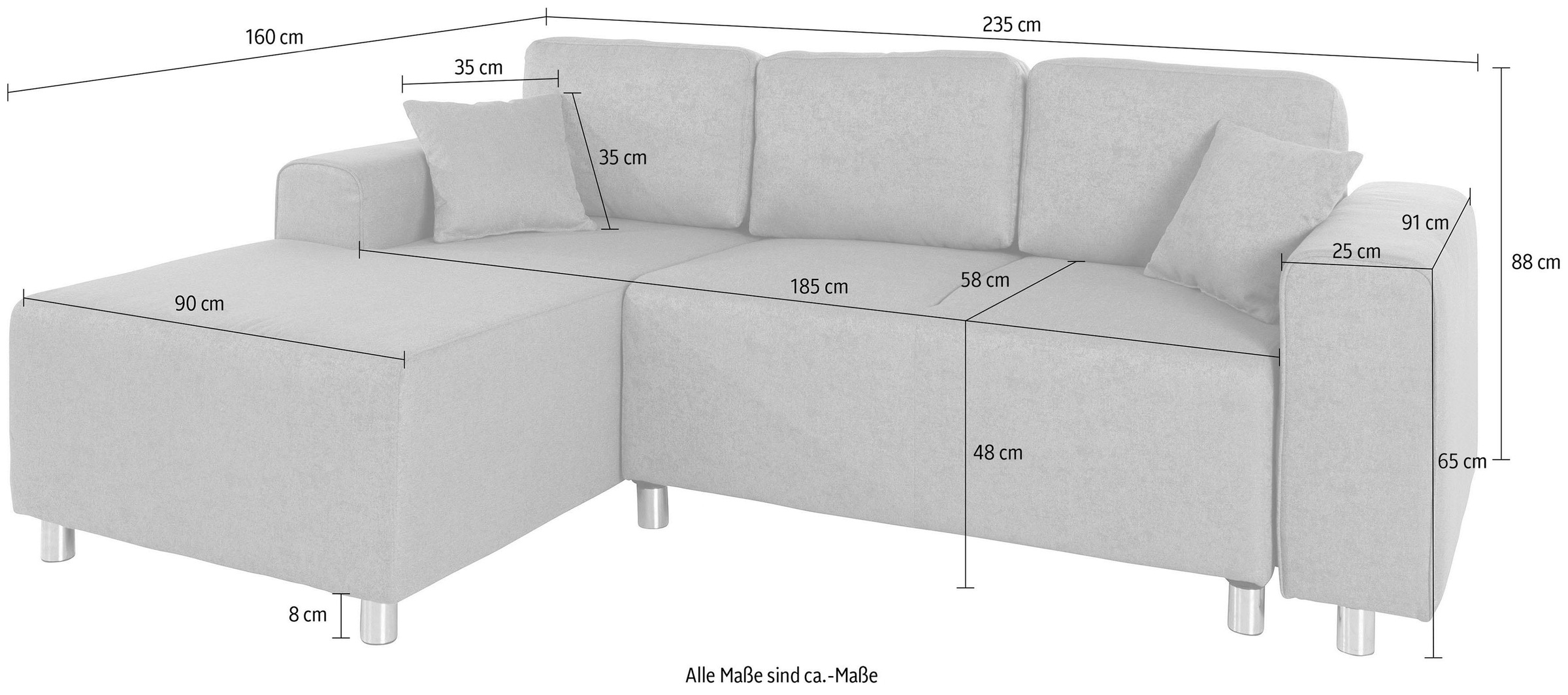 Guido Maria Kretschmer Home&Living Ecksofa »Györ«, L-Form, wahlweise mit Bettfunktion und Bettkasten incl. 2 Zierkissen