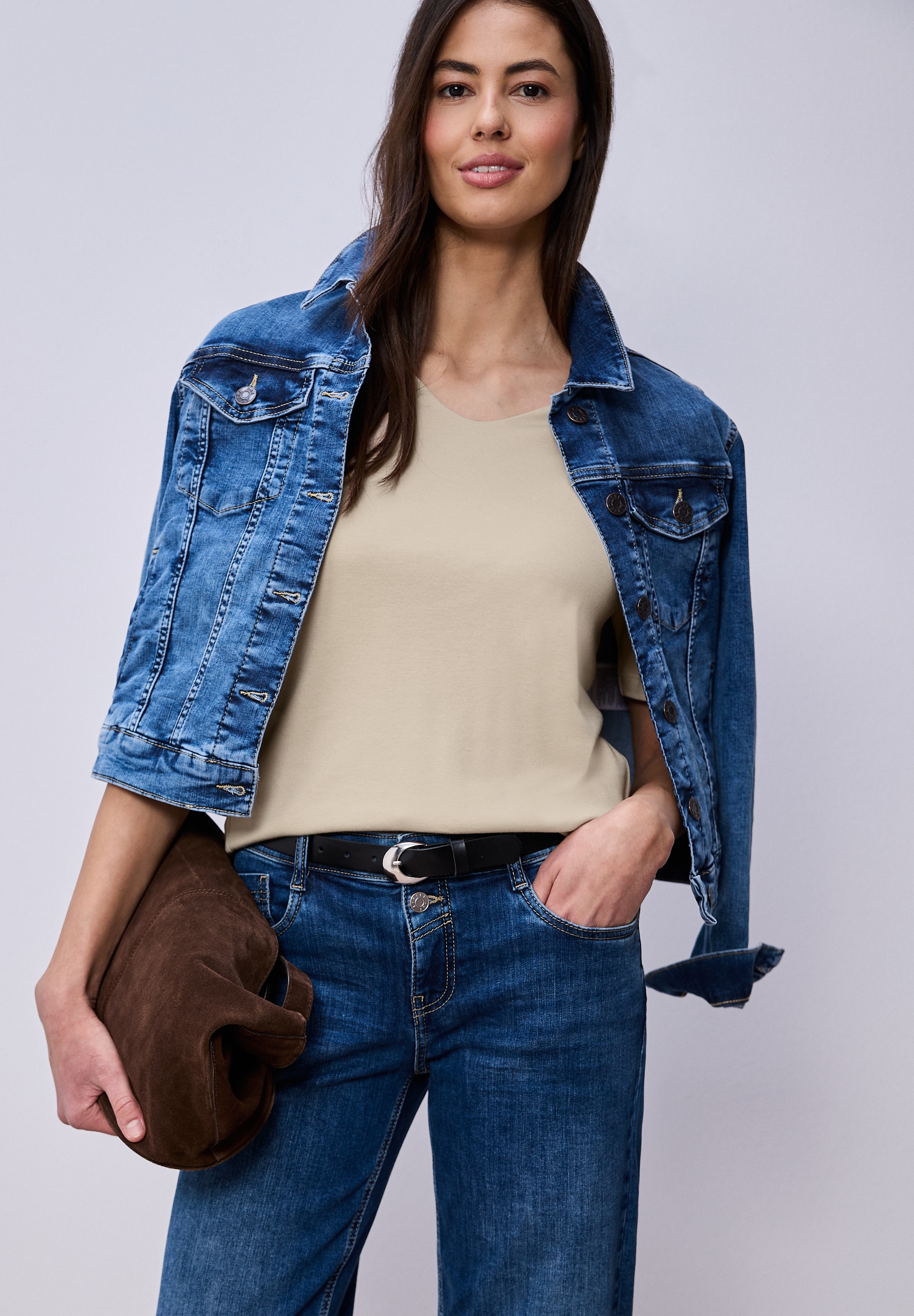 STREET ONE Kurzarmshirt »Style Palmira« mit tiefem Rundhalsausschnitt