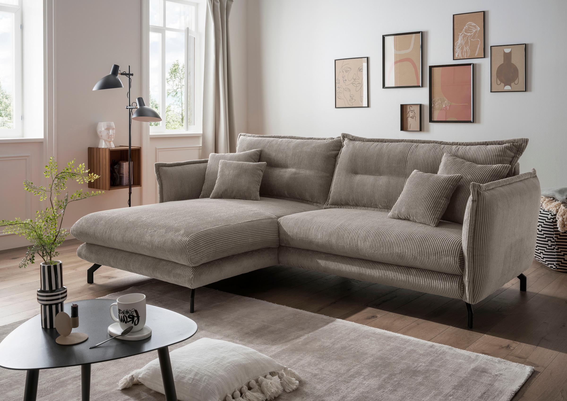 Home affaire Ecksofa "Lava modern & bequem, Breite 255cm, tolle Detailverarbeitung" zwei verschiedene Fußfarben wählbar