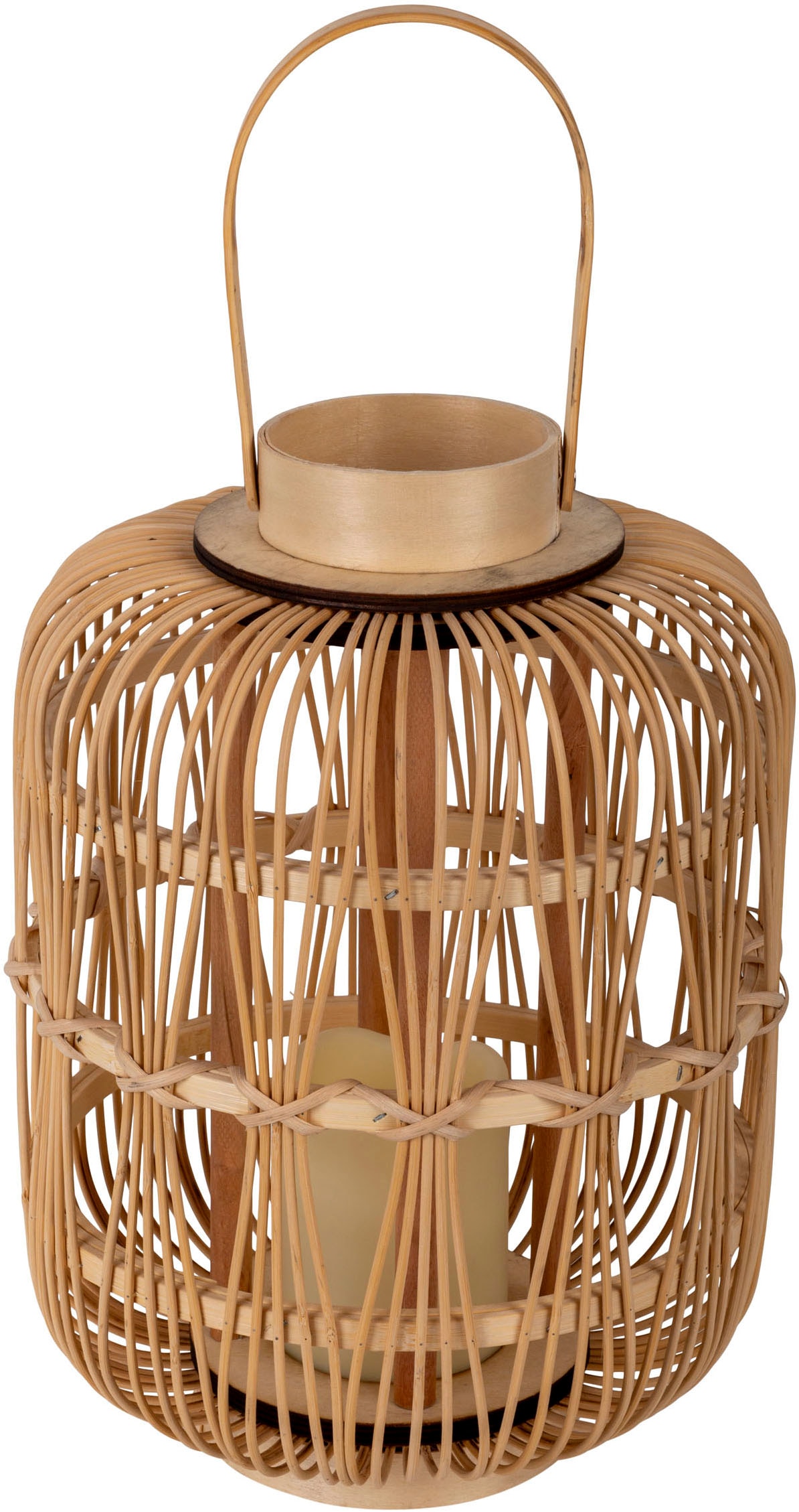 näve LED Dekolicht »Korbinian«, 1 flammig, Rattankorb natur mit Griff inkl. 1x LED-Kerze warmweiß, Timer, IP20