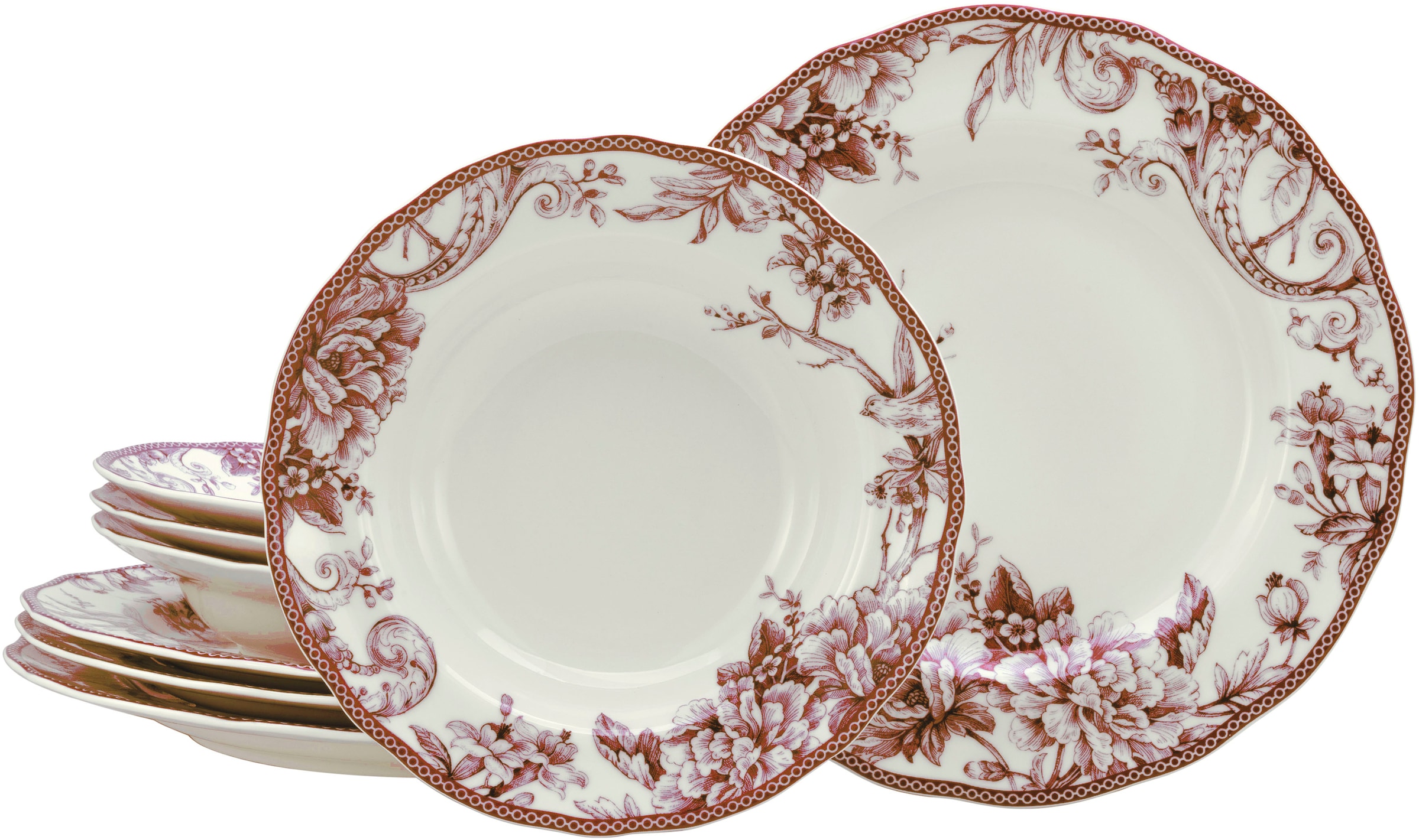 Tafelservice CREATABLE "Adelaide, Service 8-tlg.", rot, 8, Porzellan, Geschirr-Sets, Tafelservice, Teller Set, Nostalgischer Vintage Dekor, Elegante Form