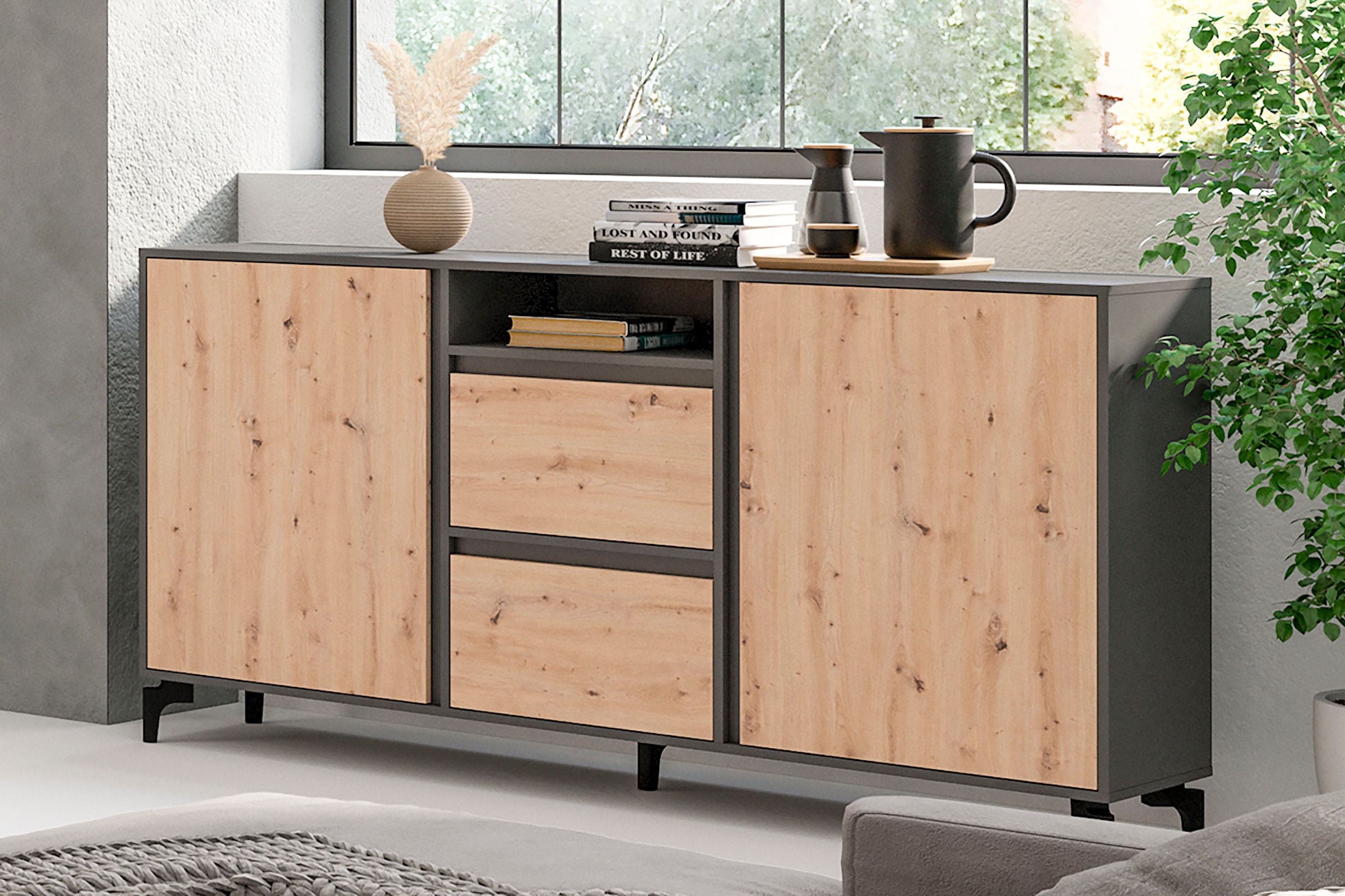 INOSIGN Sideboard "Blackwood", Breite 180 cm, Korpus Anthrazit mit Absetzun günstig online kaufen