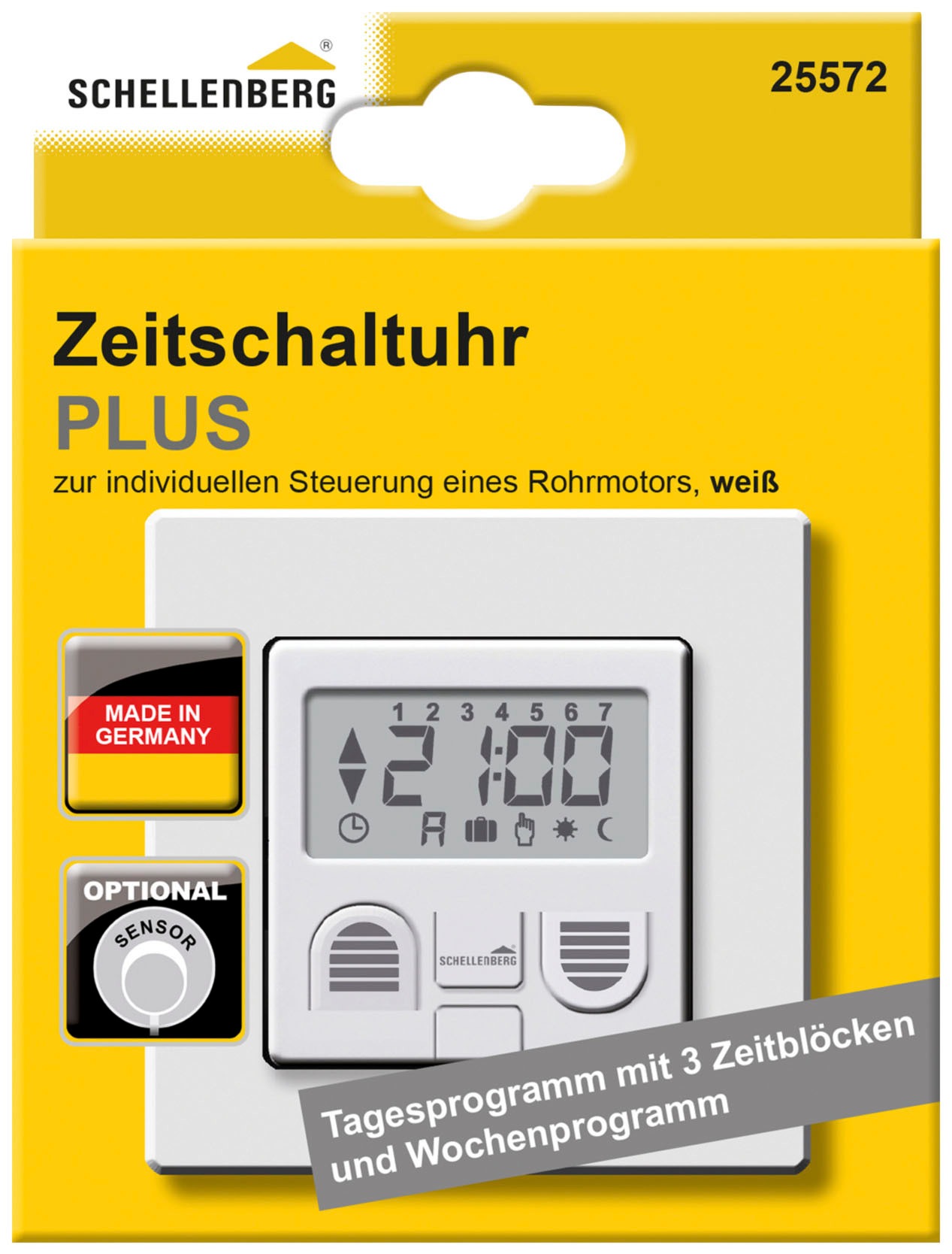 SCHELLENBERG Schalter "Plus zur Rollladensteuerung von Rohrmotoren Standard und Plus", B:8cm H:8cm, weiß, Schalter, mit Display und Wandtaster,