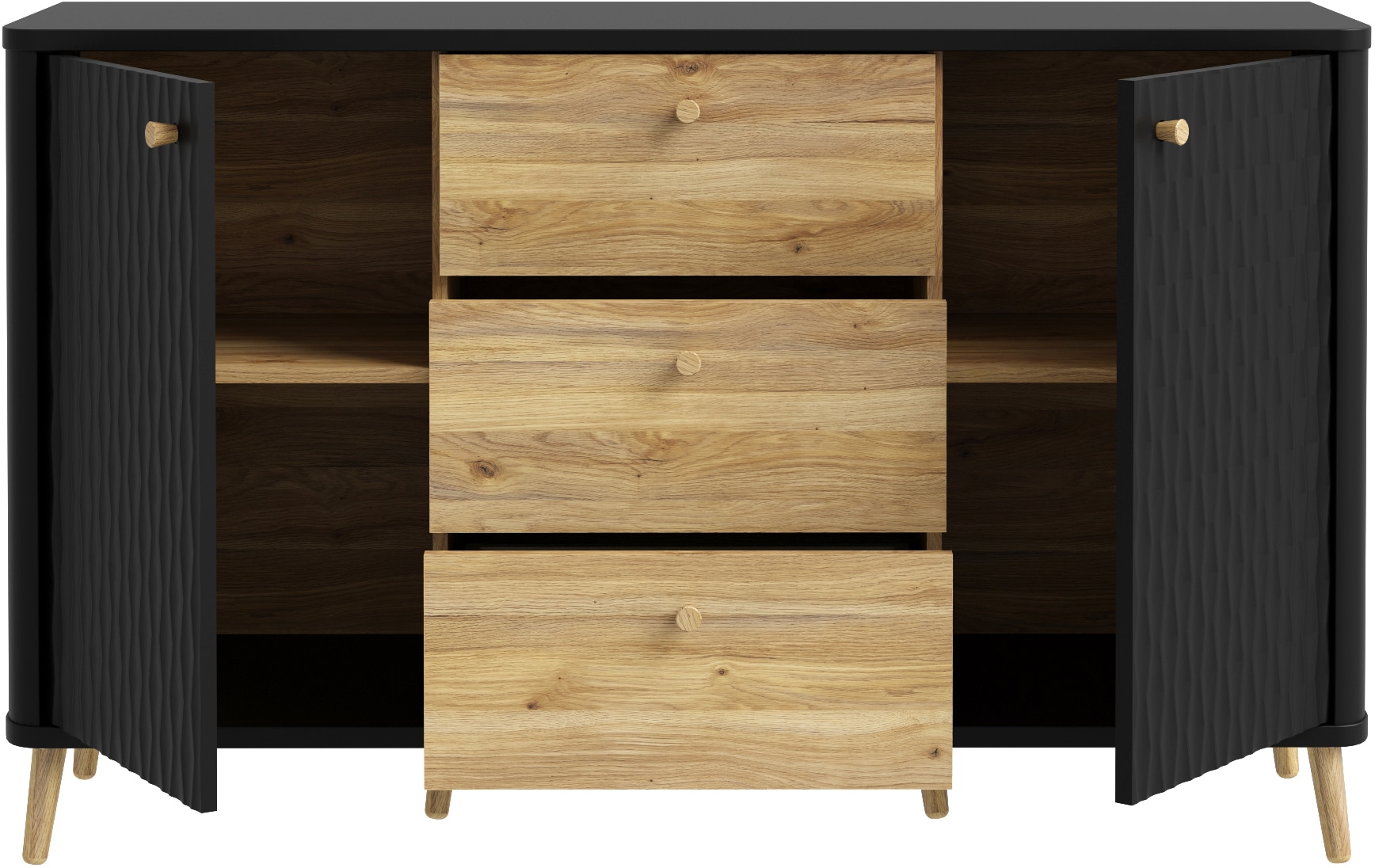 FORTE Sideboard »Fixsmile«, modernes Sideboard, SoftClose, Echtholz Beine und Griffe