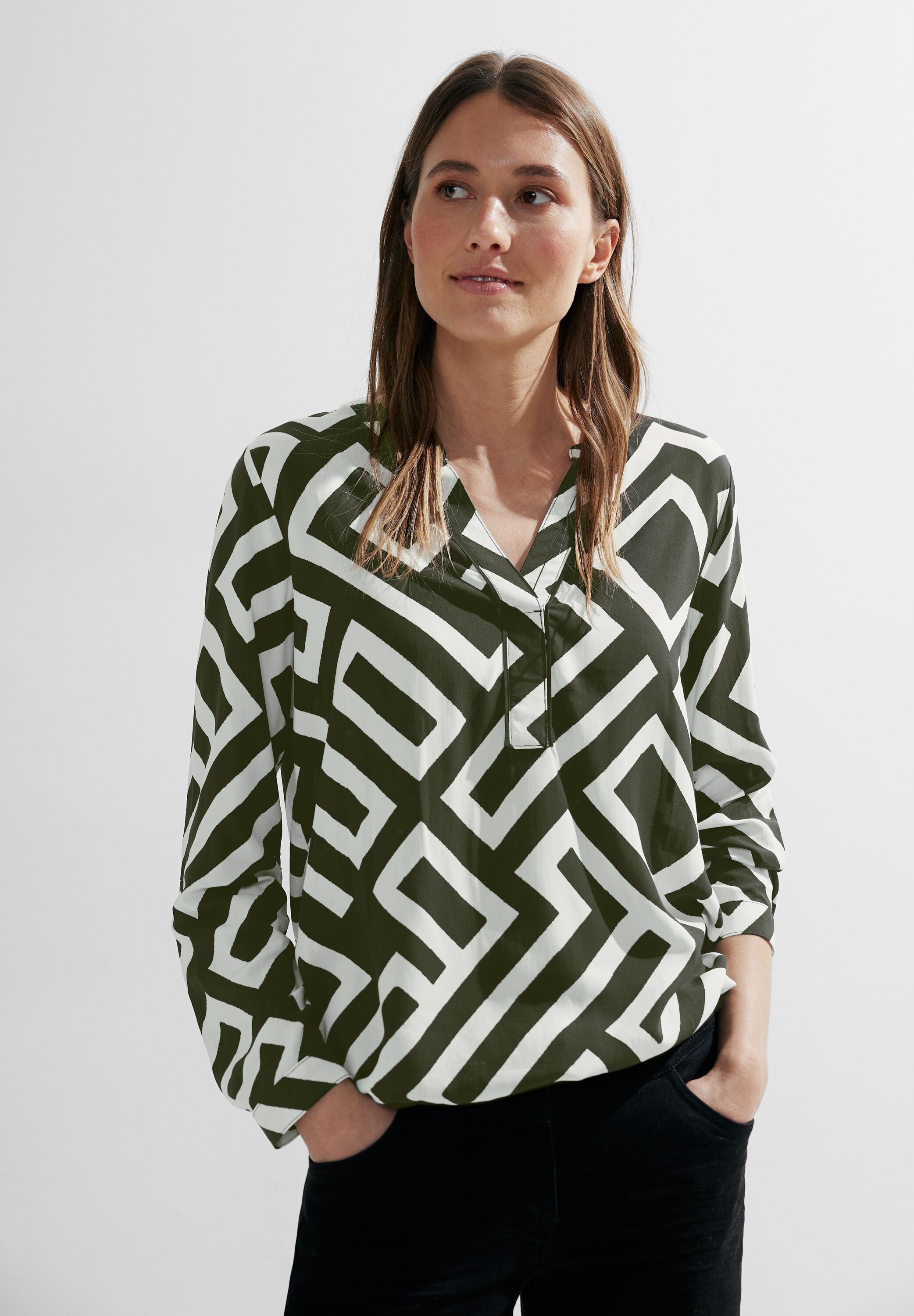 »Printed Neck Cecil Split Langarmbluse bestellen BAUR | Blouse« für