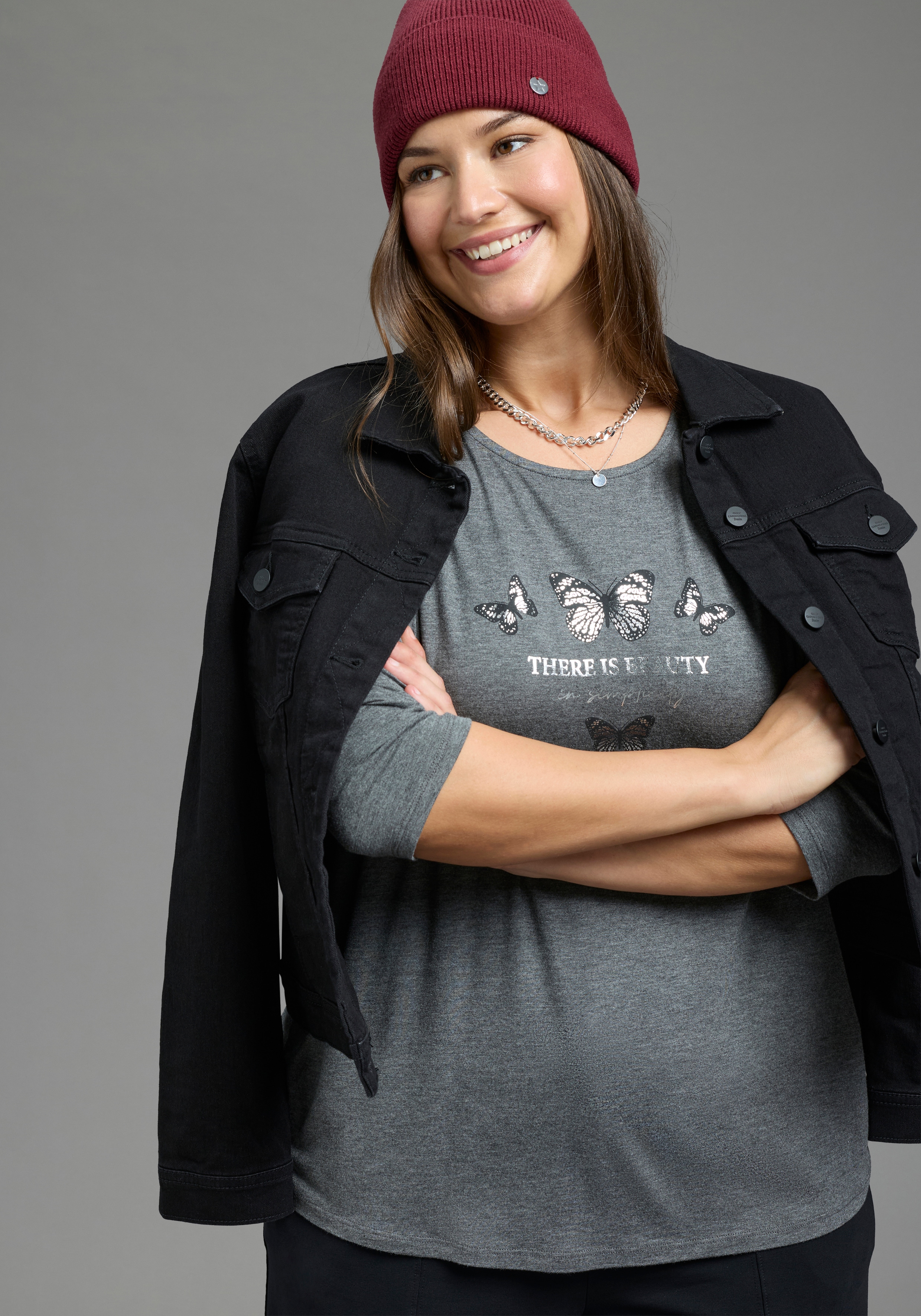 Laura Scott CURVE 3/4-Arm-Shirt "Große Größen" figurumschmeichelnd, hüftbedeckend, mit Rundhalsausschnitt