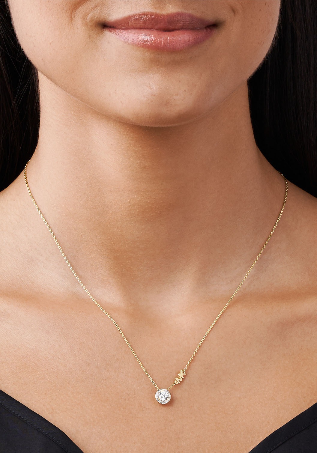 Kette mit Anhänger MICHAEL KORS "Schmuck Geschenk Silber 925 Halsschmuck PREMIUM", gold (gelbgoldfarben, kristallweiß), Halsketten, Damen, Silber 925 (Sterlingsilber), L: 46, mit Zirkonia (synth.) 3