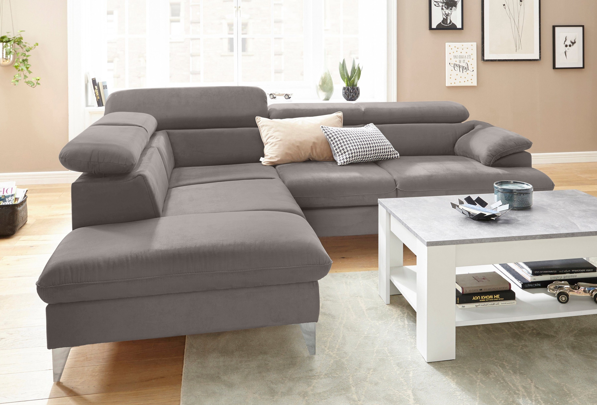 COTTA Polstergarnitur »Caluso«, Set: bestehend aus Ecksofa, Hocker, Ecksofa inkl. Kopfteilverstellung