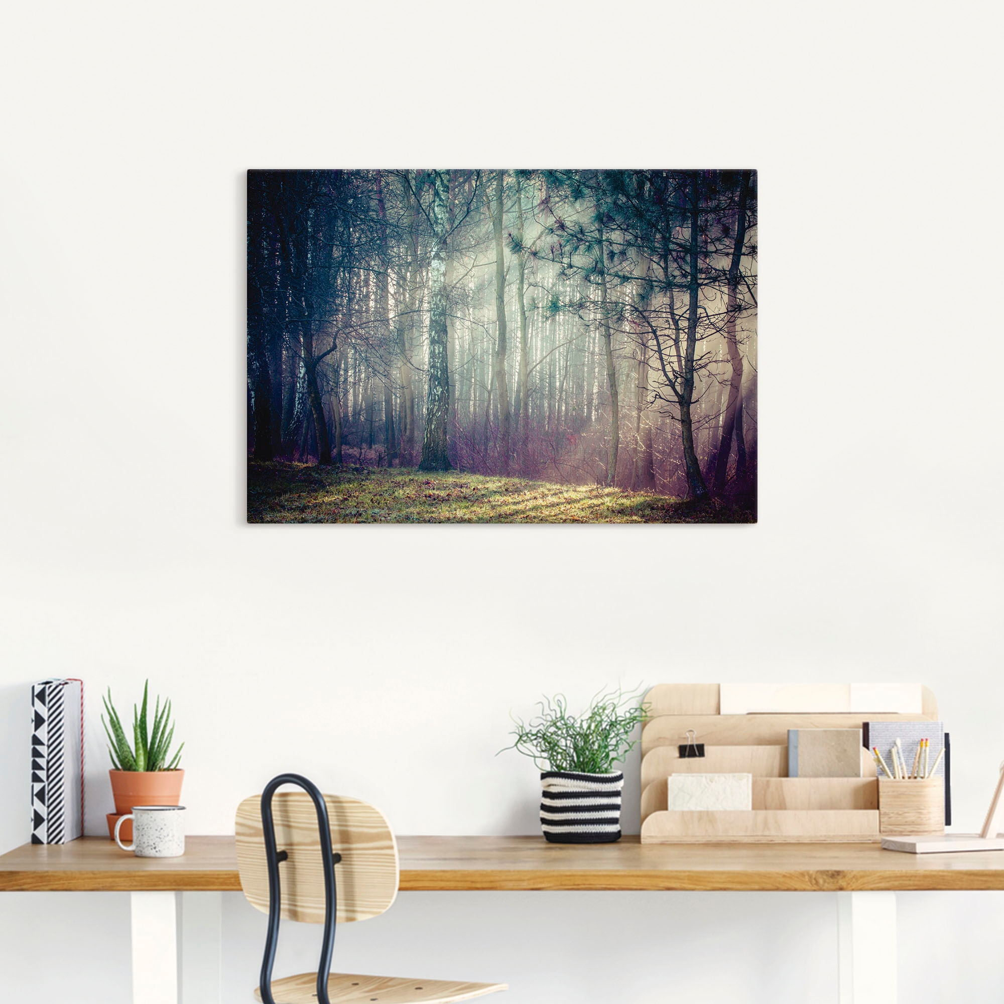 Artland Wandbild »Sonnenstrahlen im Wald«, Waldbilder, (1 St.), als Alubild, Outdoorbild, Leinwandbild in verschied. Größen