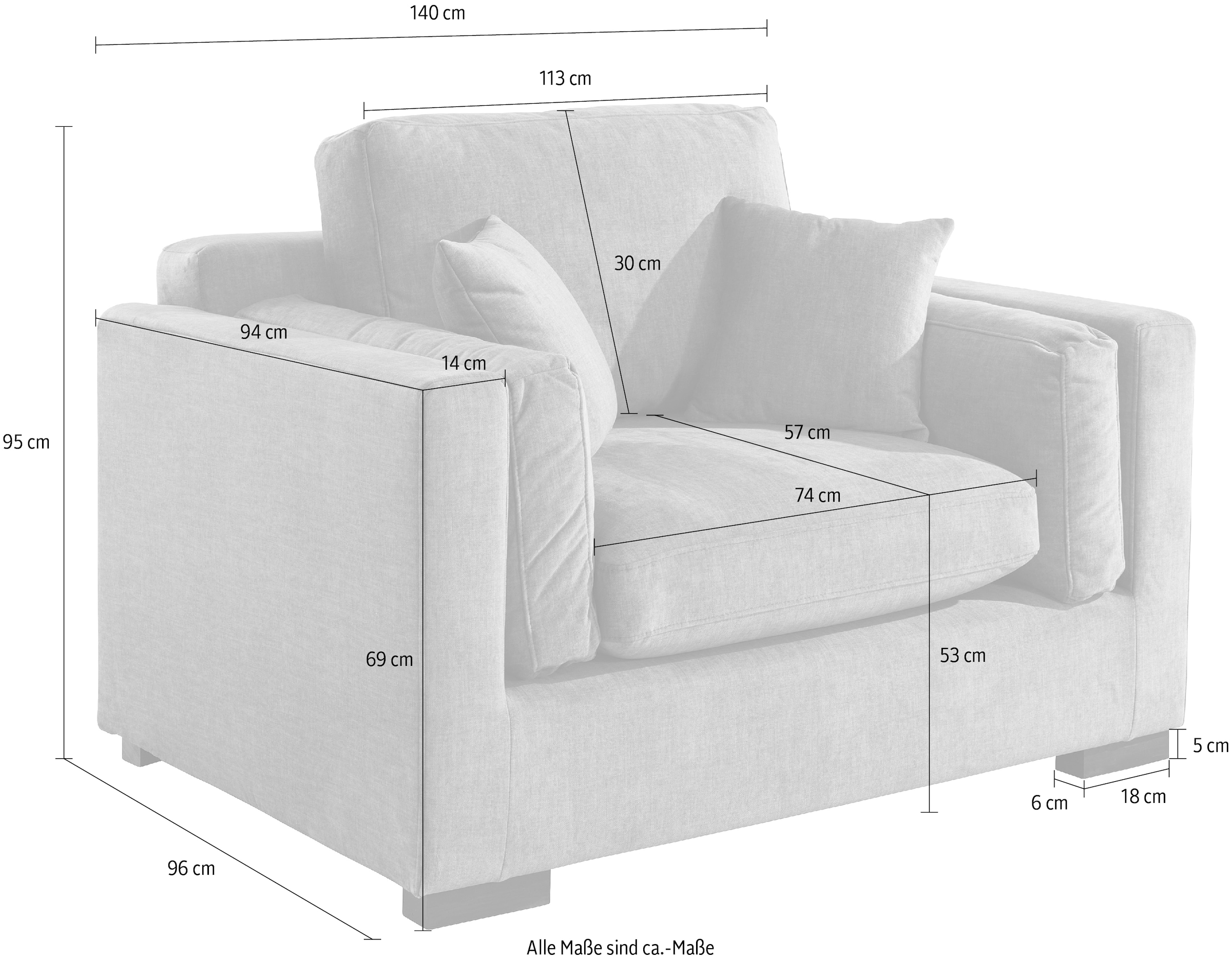 Home affaire Loveseat »Fresh Pond Sessel«, weicher Sitzkomfort, incl. Zierkissen, B/T/H: 140/96/95 cm