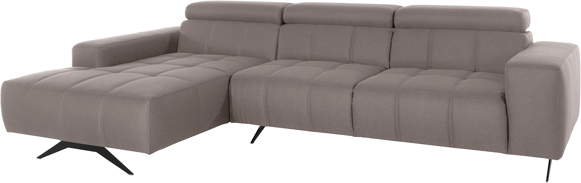 DOMO collection Ecksofa "Trento L-Form, mit Kufenfuß oder Einzelfuß" whlw. verstellbare Kopfteile, passend für gängige Saugroboter
