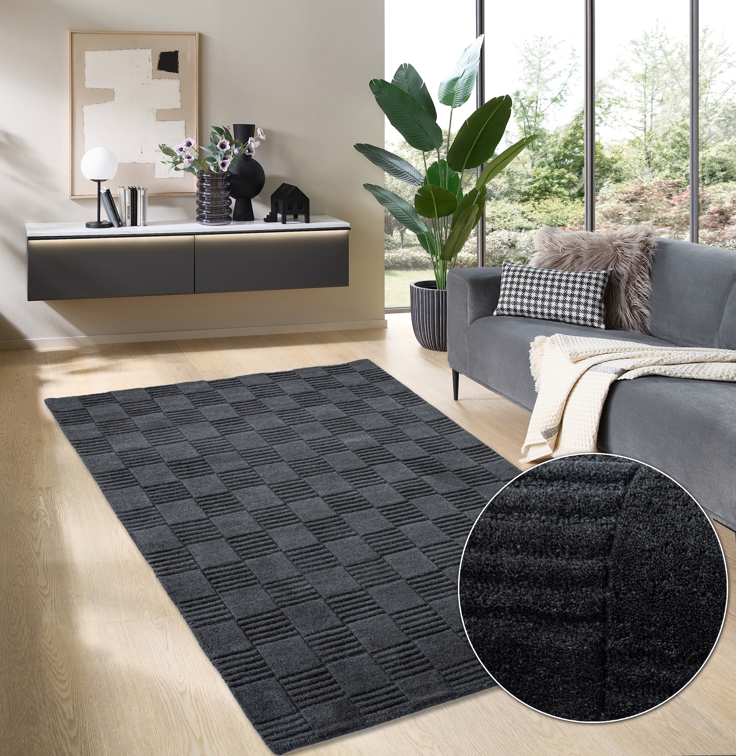 my home Wollteppich "Motala, Handgefertigt, Wolle, Hoch-Tief-Effekt," recht günstig online kaufen