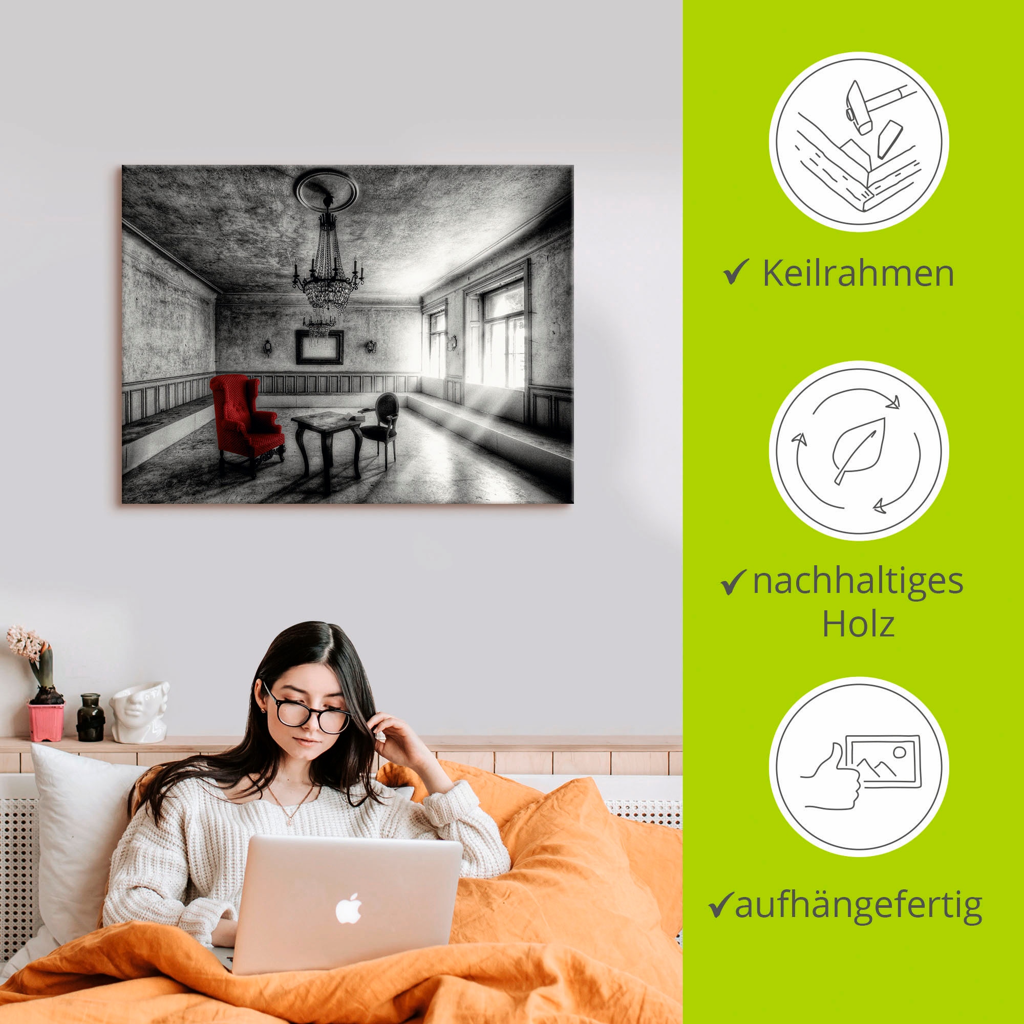Artland Wandbild »Lost Place - Roter Sessel«, Architektonische Elemente, (1 St.), als Alubild, Outdoorbild, Leinwandbild, Poster, Wandaufkleber