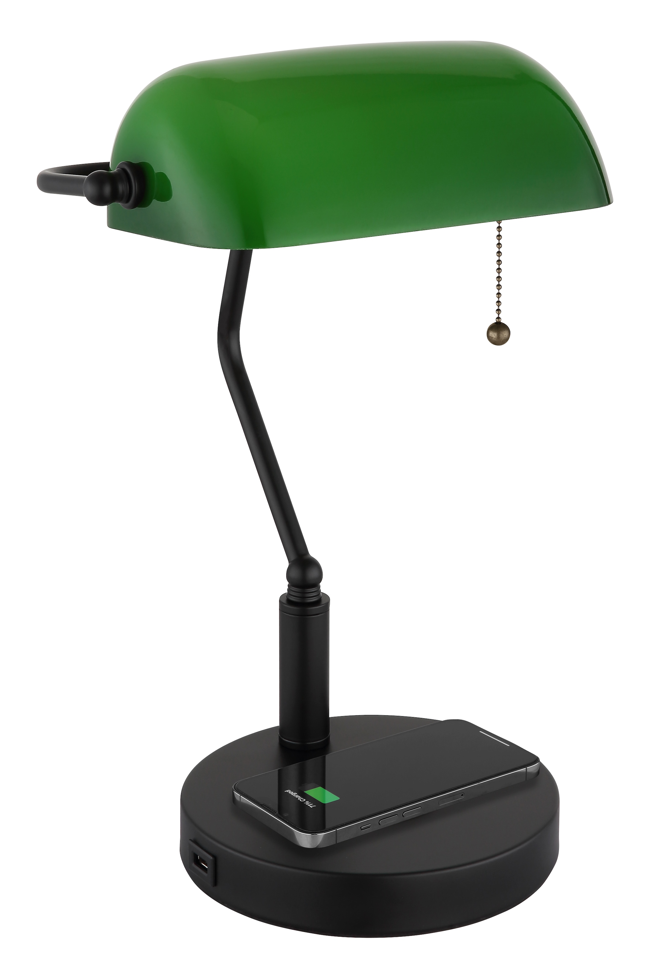 my home Tischleuchte »Daria« E27 1 Stk. USB Ausgang, Wireless Ladefunktion, Bankerlampe