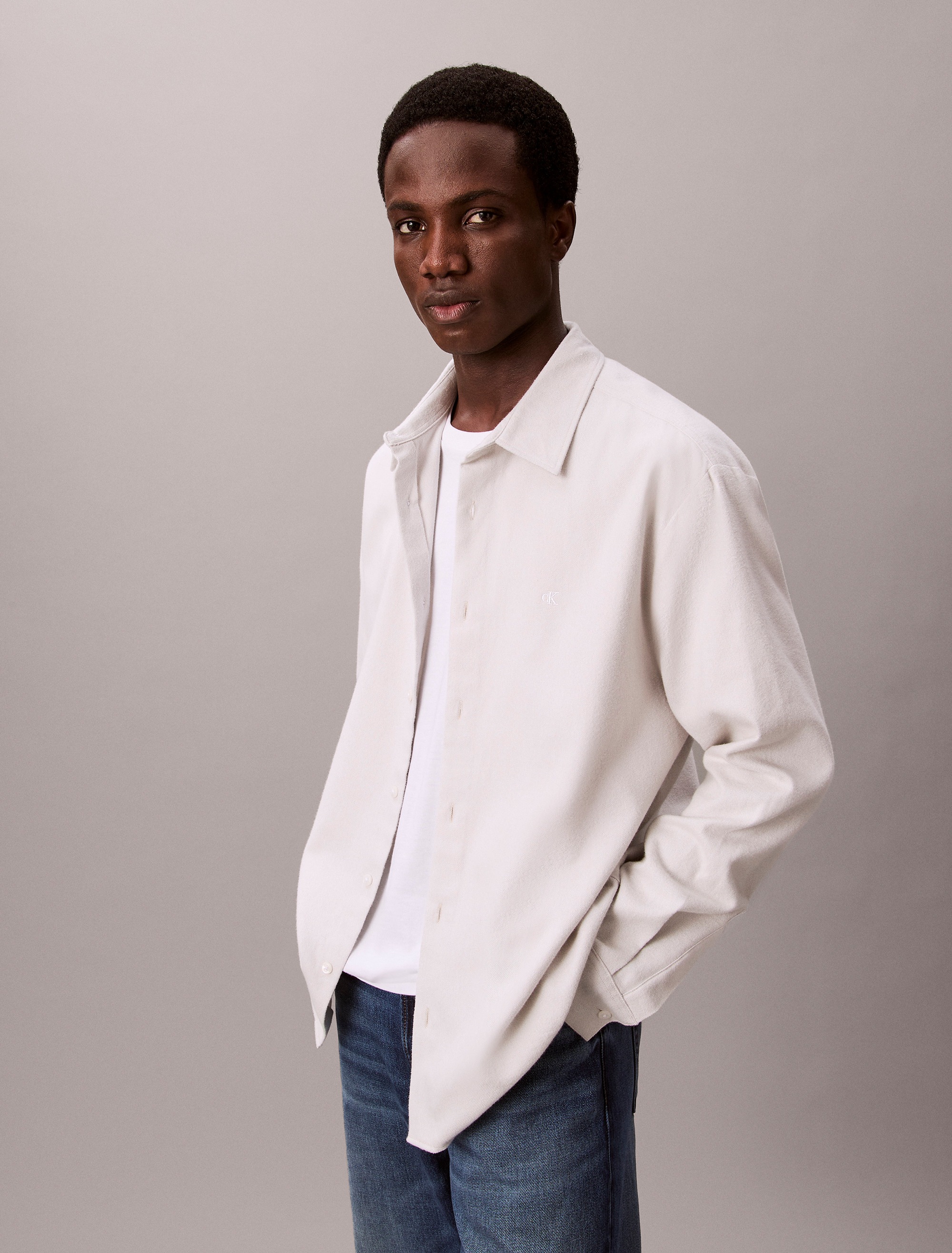 Calvin Klein Flanellhemd "LS MELANGE FLANNEL EASY SHIRT", Mit Rundhalsaussc günstig online kaufen