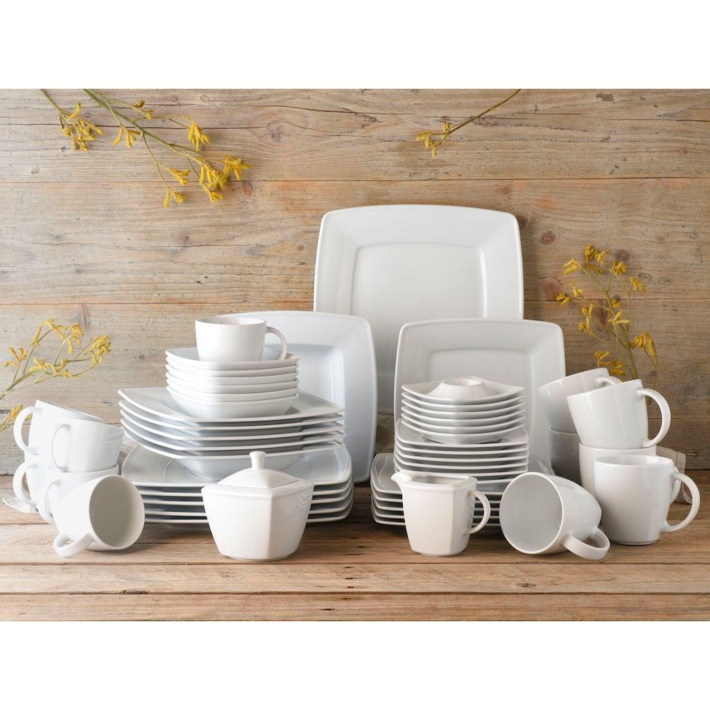 CreaTable Kombiservice »Geschirr-Set VICTORIA«, (Set, 50 tlg., Kaffeeservice und Tafelservice im Set, für 6 Personen), Service, weiß, 50 Teile, für 6 Personen