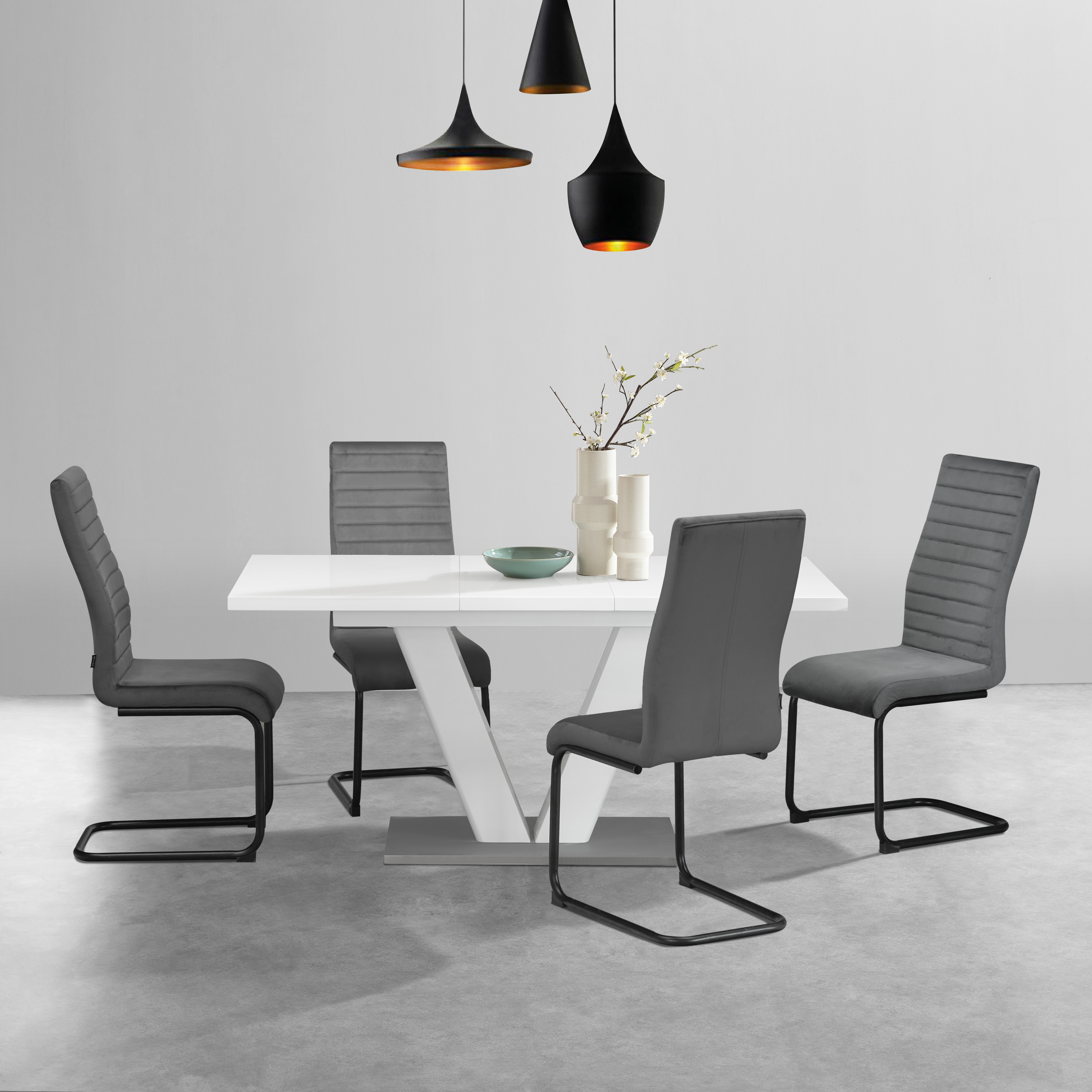 OTTO home Essgruppe "Elbach" Set, 5 Stk. tlg. ausziehbar 120-160 cm, Hochglanz, Tischgruppe Freischwinger
