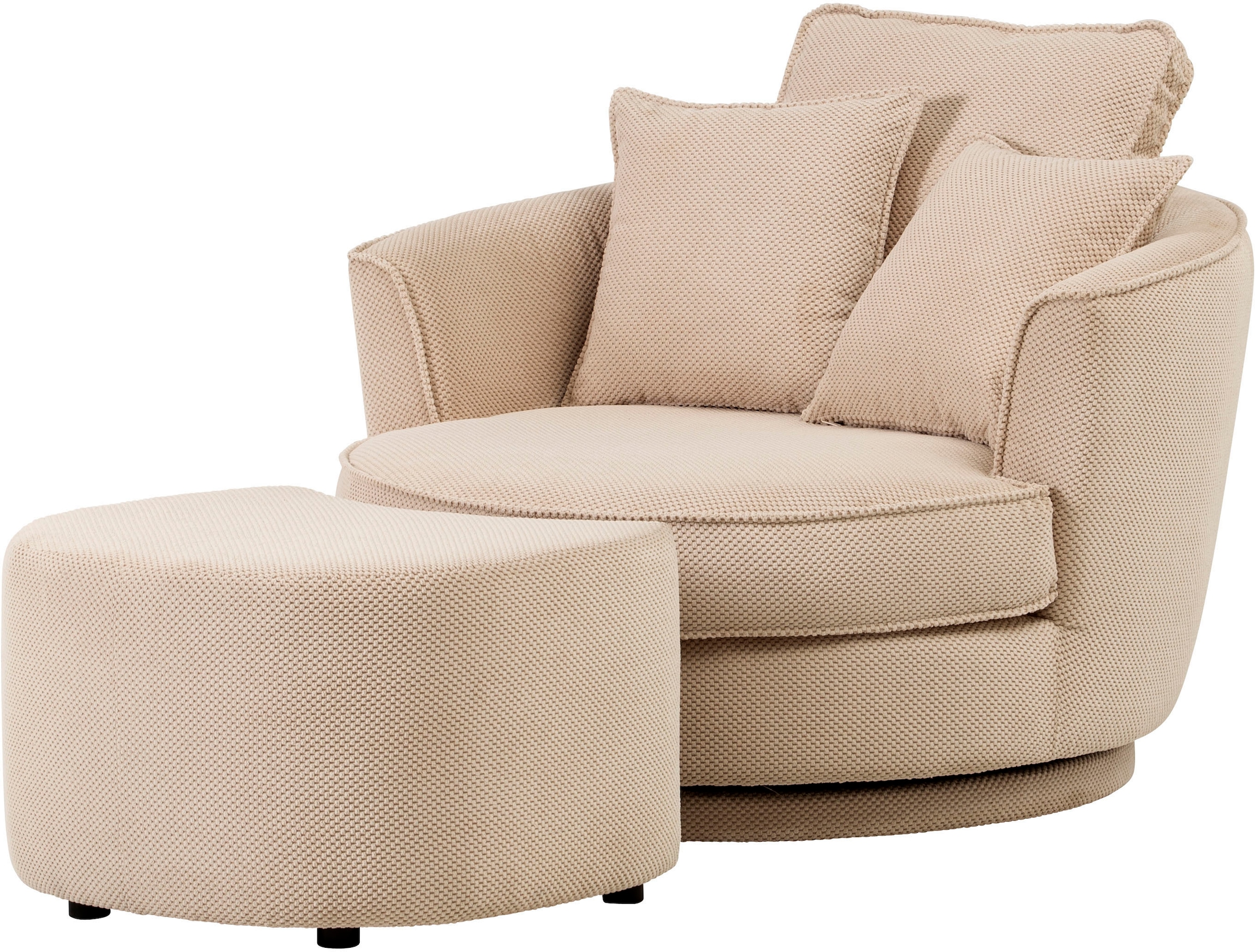 Leonique Drehsessel »MAISIE, Love Seat XXL Lese-Sessel, Big-Sessel mit Hocker,«, (2 St.), Set in MEGA CORD und Web-Velours, drehbar 360 Grad