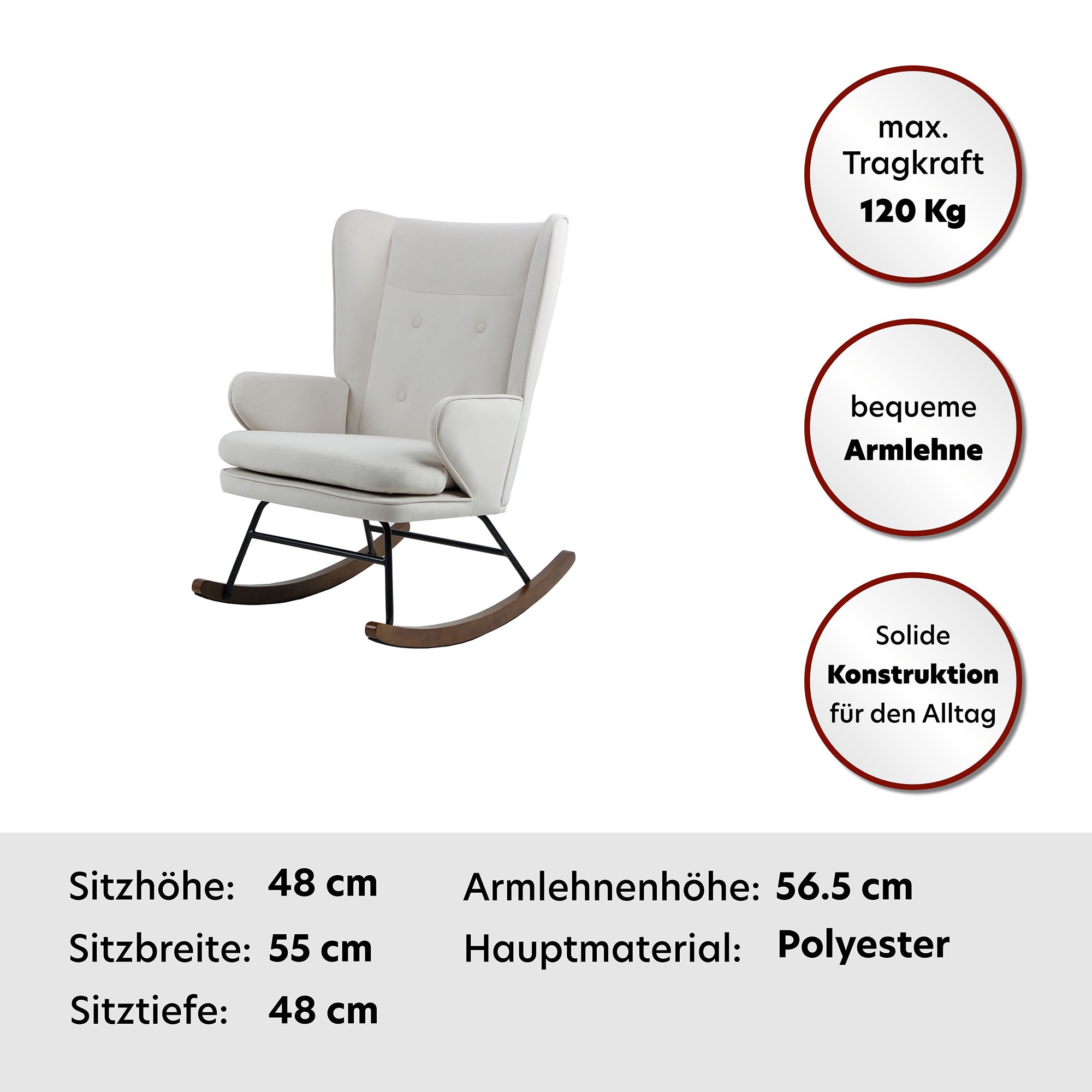 Thumbnail - Kayoom Schaukelstuhl "Melorie 125, Metallgestell mit Kufen aus Holz" () 1 Stk.Schaukelstuhl, Zierknöpfe, Metallgestell m...