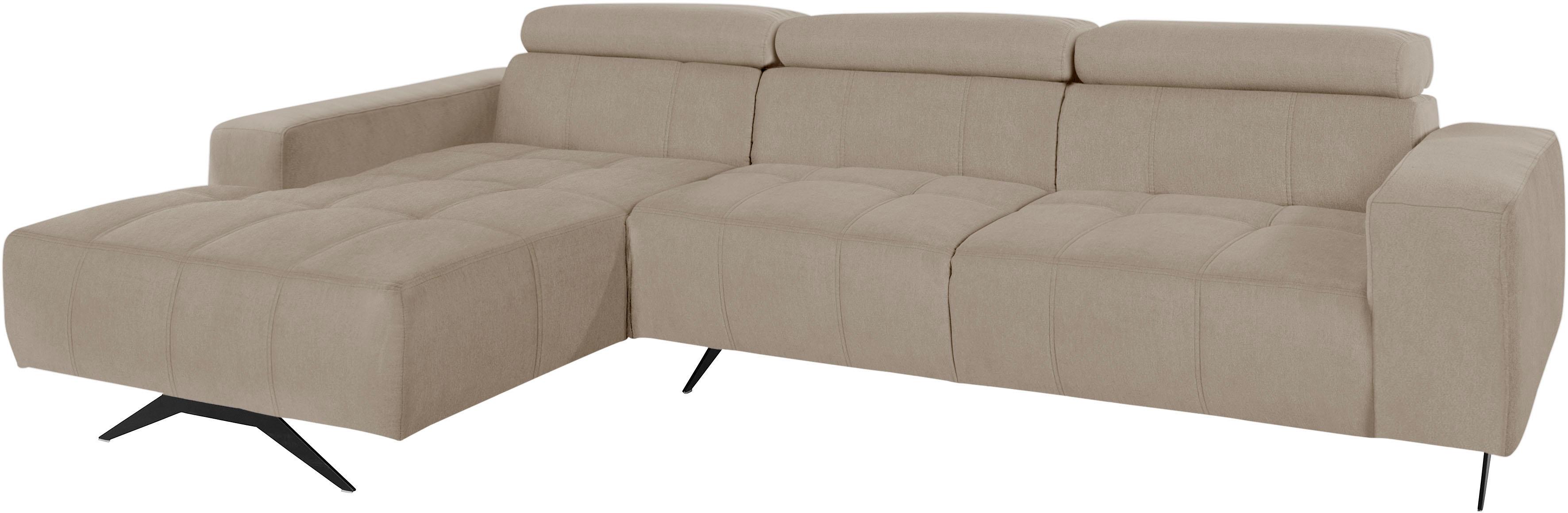 DOMO collection Ecksofa "Trento L-Form, mit Kufenfuß oder Einzelfuß" whlw. verstellbare Kopfteile, passend für gängige Saugroboter