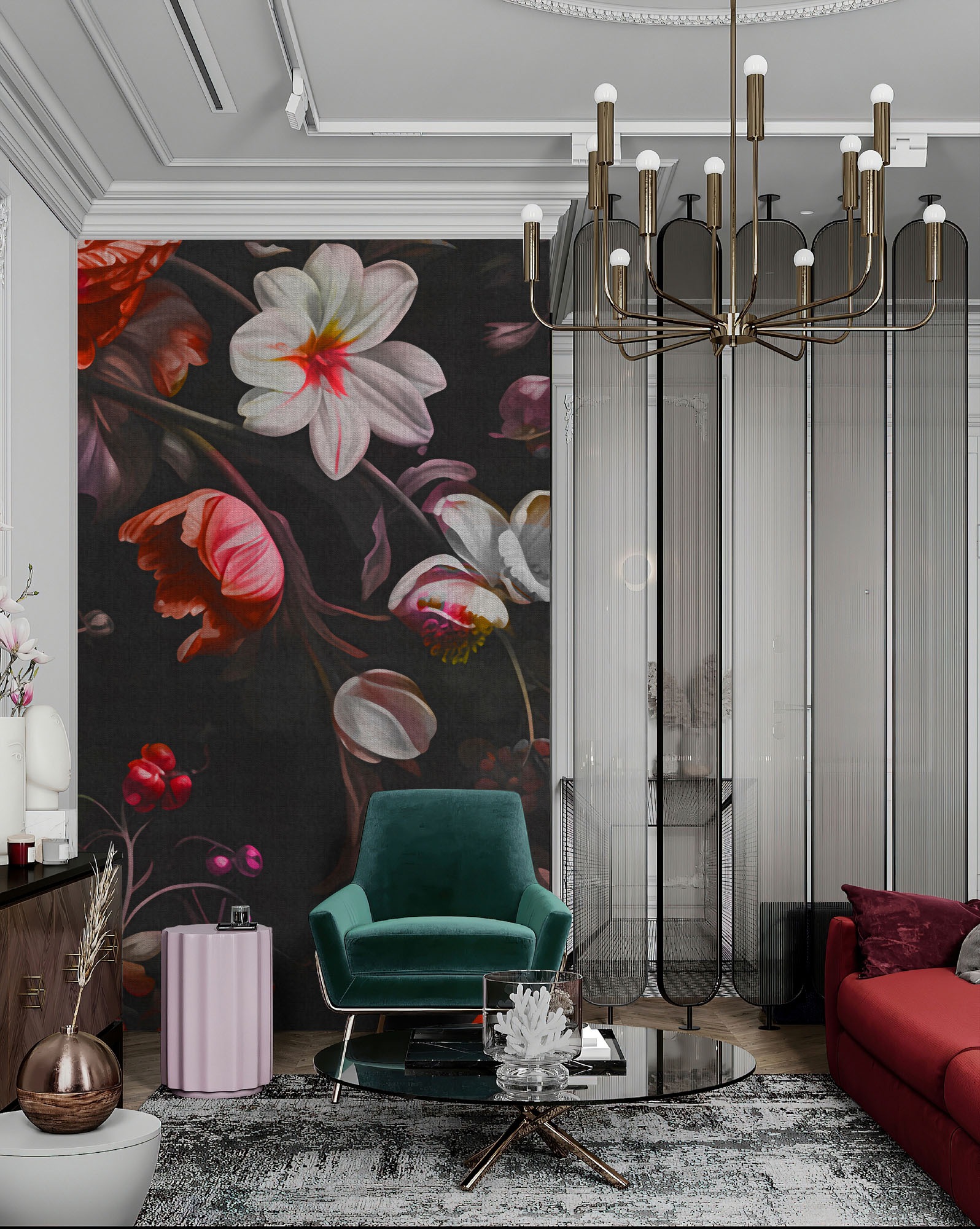 living walls Fototapete »Walls by Patel 5 Fototapete Blüten im Neon-Look« floral glatt Blüten im Neon-Look auf 200 g/m² Premium-Vlies