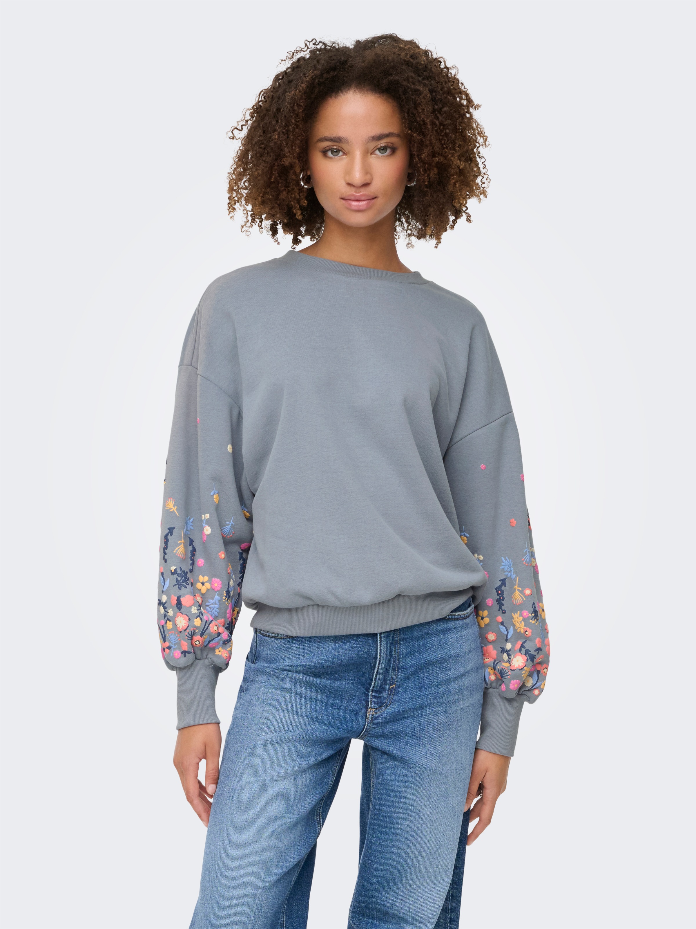 ONLY Sweatshirt "ONLBROOKE L/S O-NECK FLOWER SWT", Baumwollmischung, regula günstig online kaufen