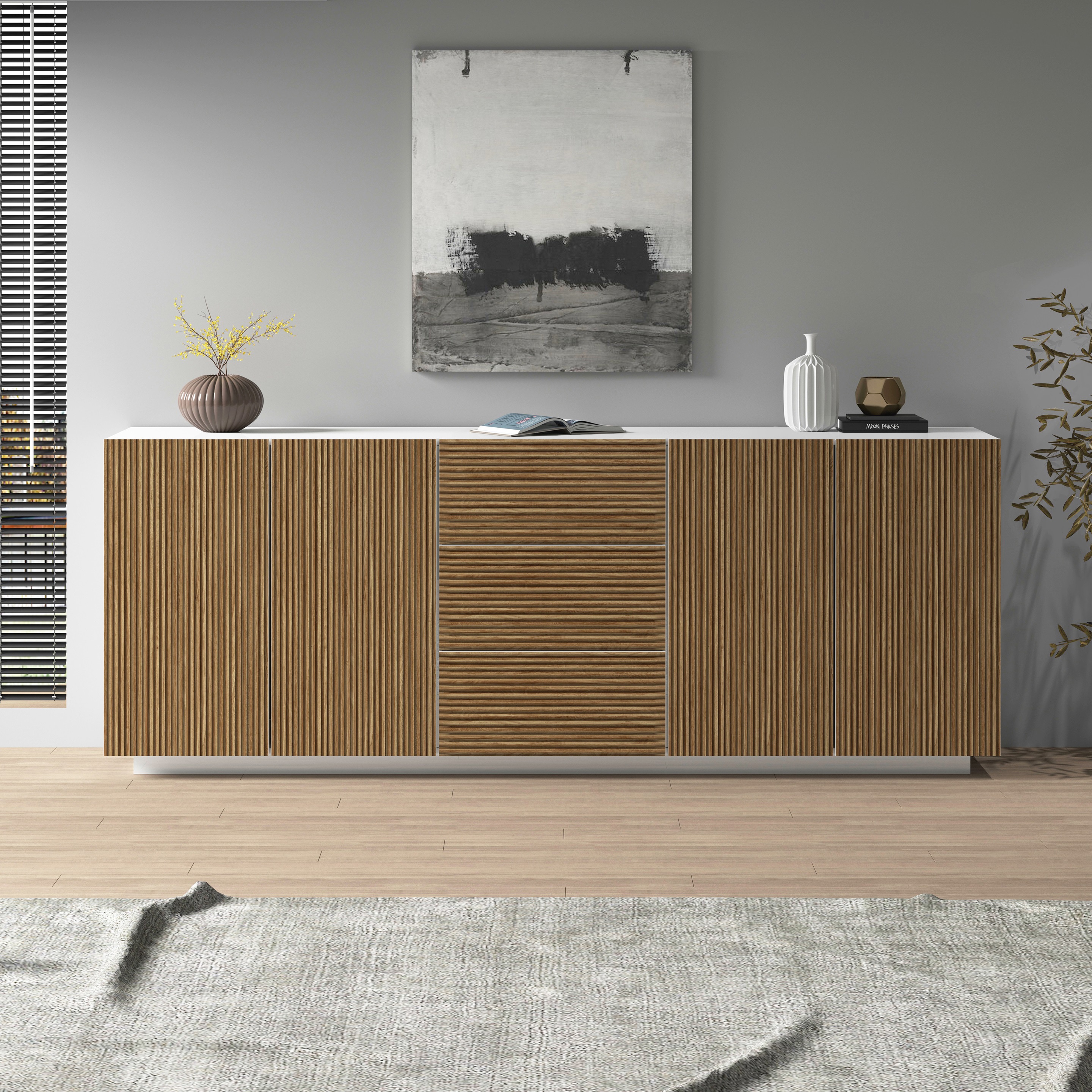 Home affaire Sideboard "Vega Sideboard,Kommode,220 cm" mit 4 Türen und 3 Schubladen,Fronten mit Rillen-Optik