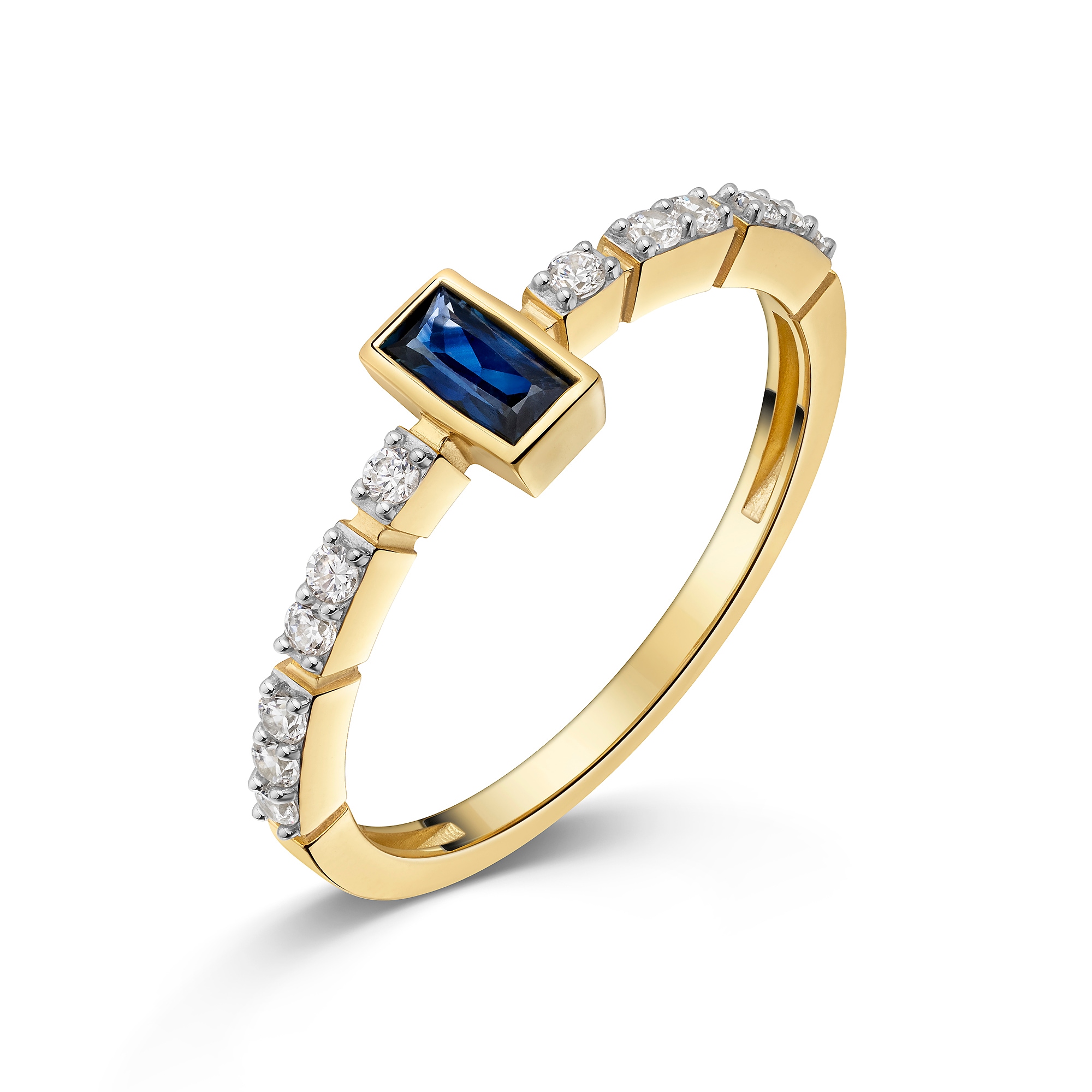 FIRETTI Fingerring "Schmuck Geschenk Gold 333 Damenring Ring Baguette", 60, Gelbgold 333, 1,8mmgelbgoldfarben, weißgoldfarben, dunkelblau,