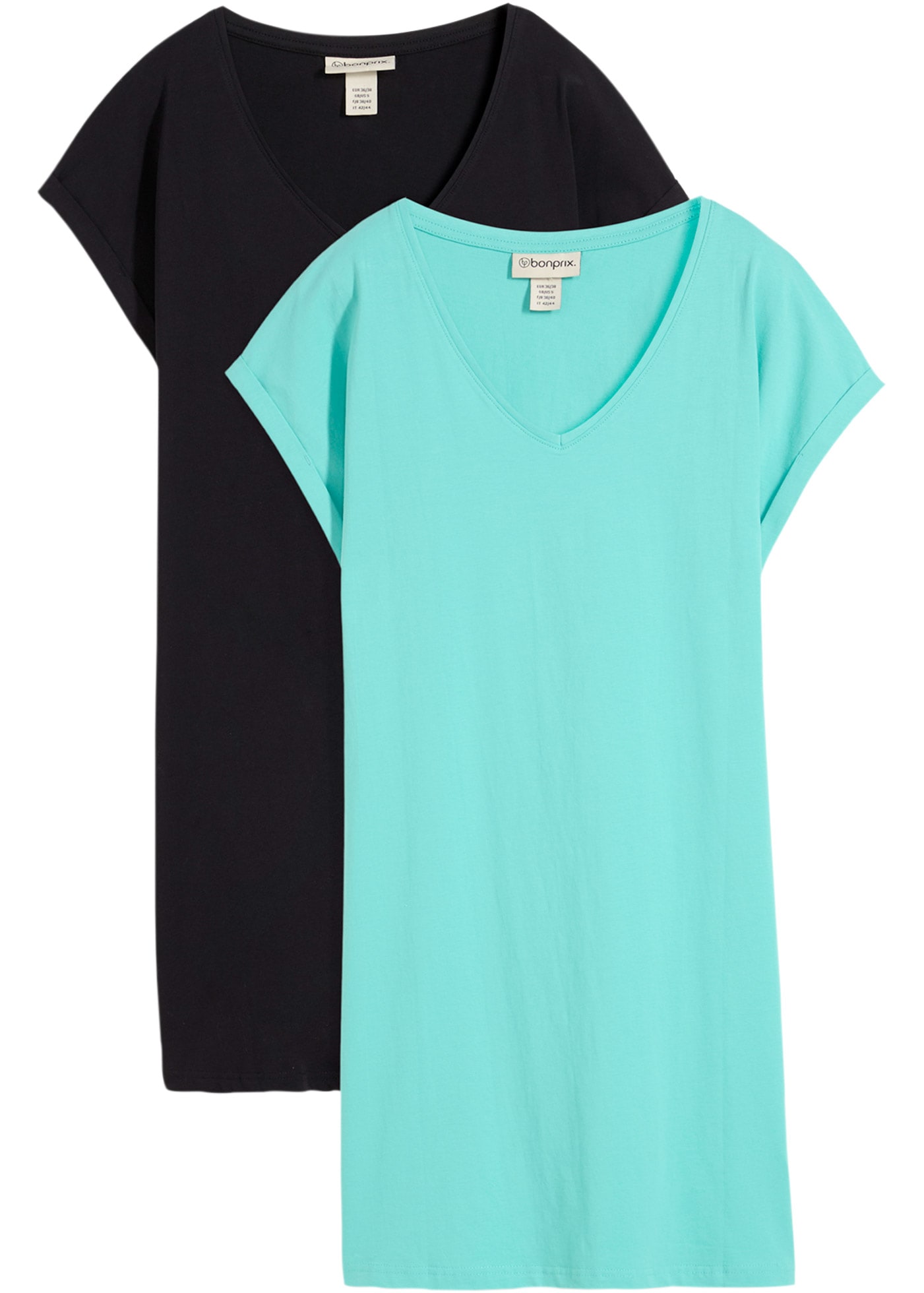 bonprix Shirtkleid Packung, 2 tlg. tlg. für Frühling und Sommer, aus reiner Baumwolle, lockerer Schnitt