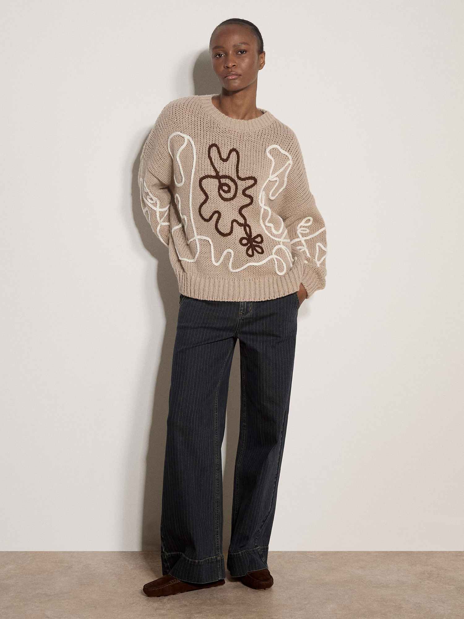 Apricot Strickpullover »Oversized-Pullover mit Cornelli-Stickerei« mit U-Boot-Ausschnitt