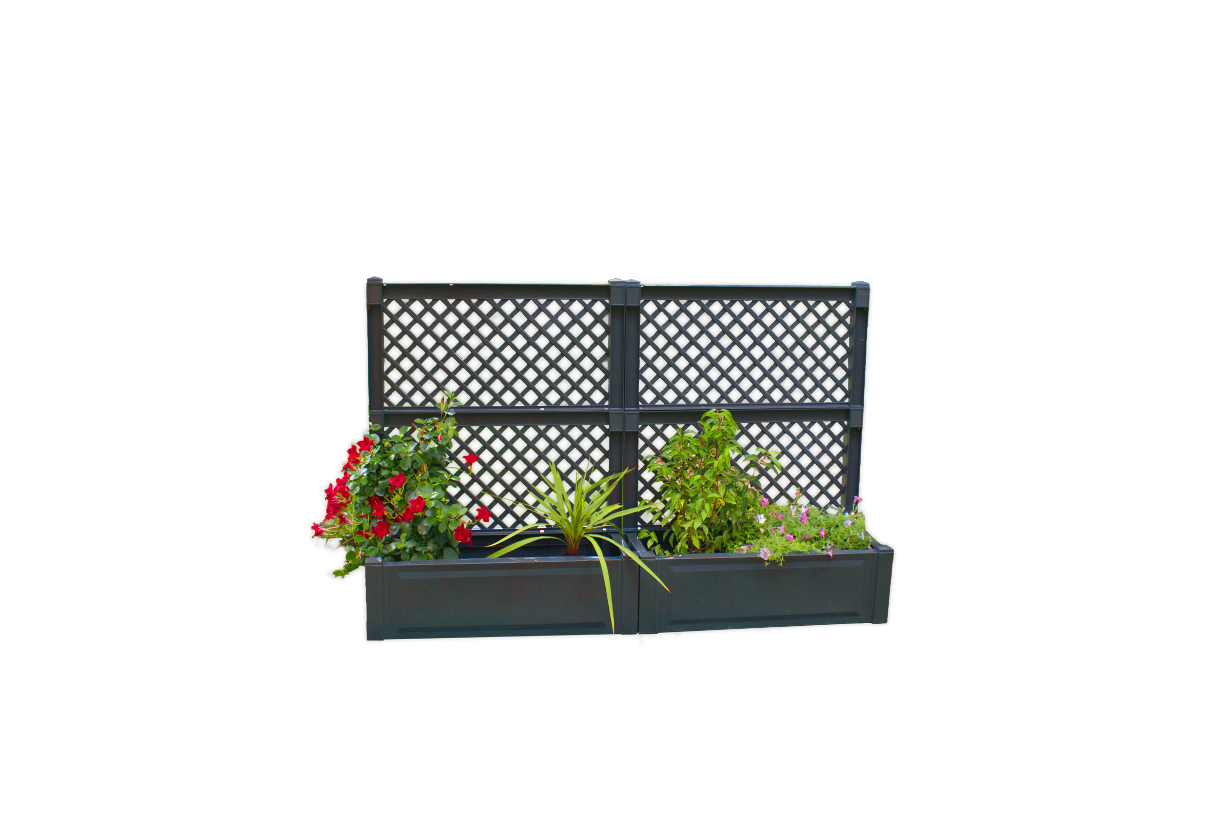 Spalier KHW, B:200cm H:140cm T:43cm, grau, Kunststoff, Garten, Rankhilfen, 2er-Set Pflanzkasten groß 100 cm mit Spalier