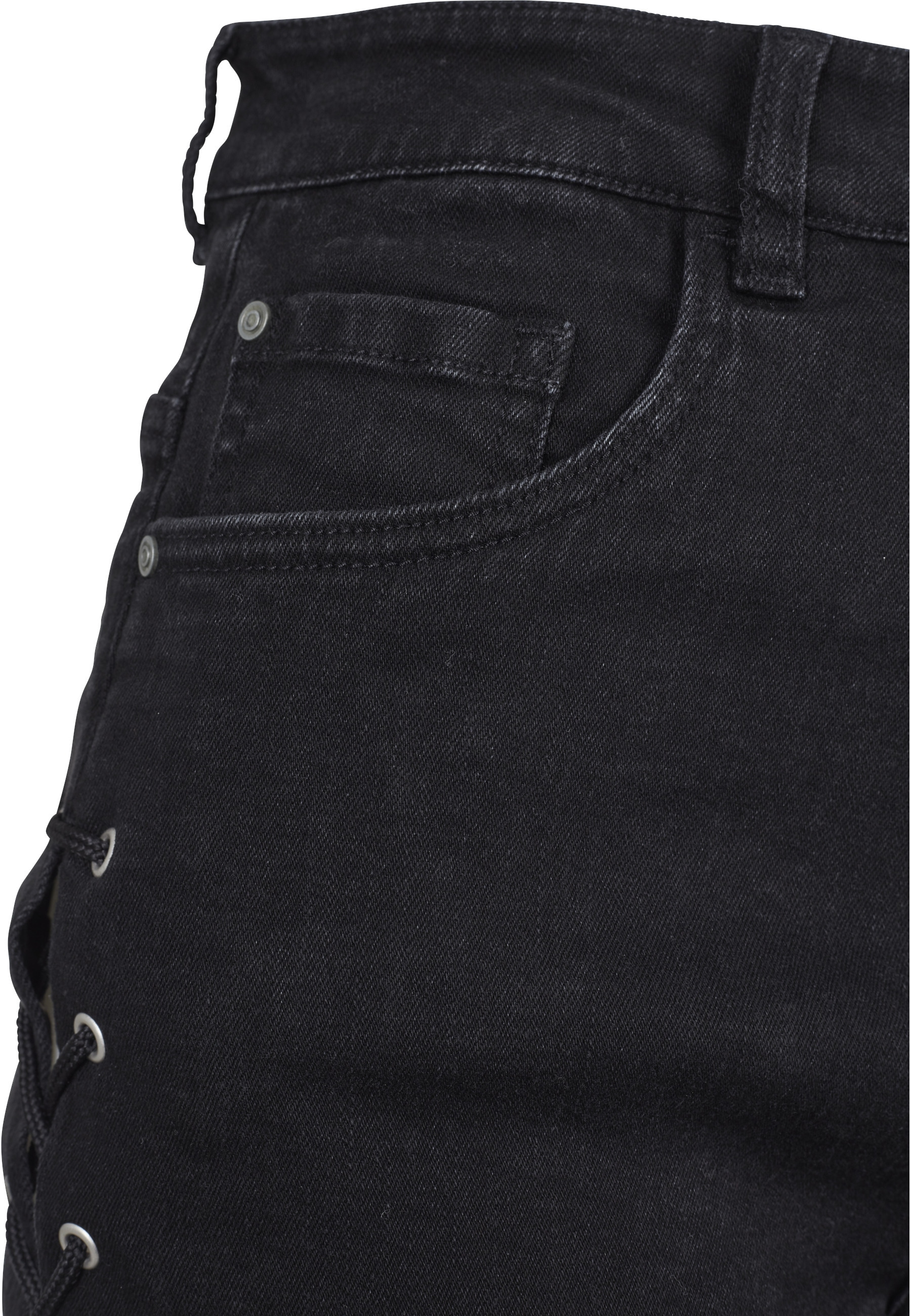 URBAN CLASSICS Stoffhose »Urban Classics Damen Ladies Highwaist Denim Lace Up Shorts«