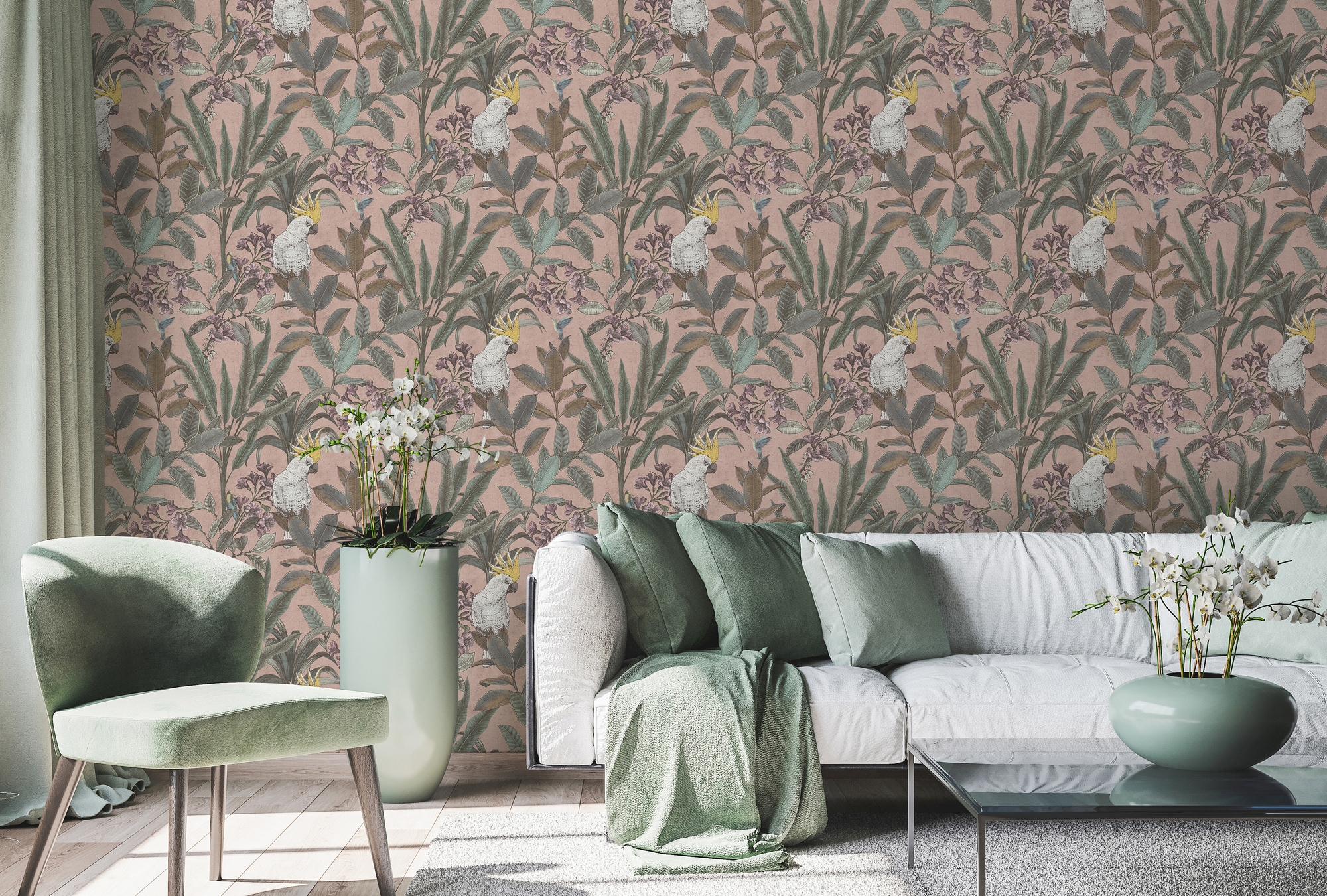 A.S. Création Vliestapete »PintWalls II Dschungel-Tapete Mustertapete Papagei Tiere«, matt, Vliestapete Tiere für Schlafzimmer Küche Wohnzimmer Dschungel Design