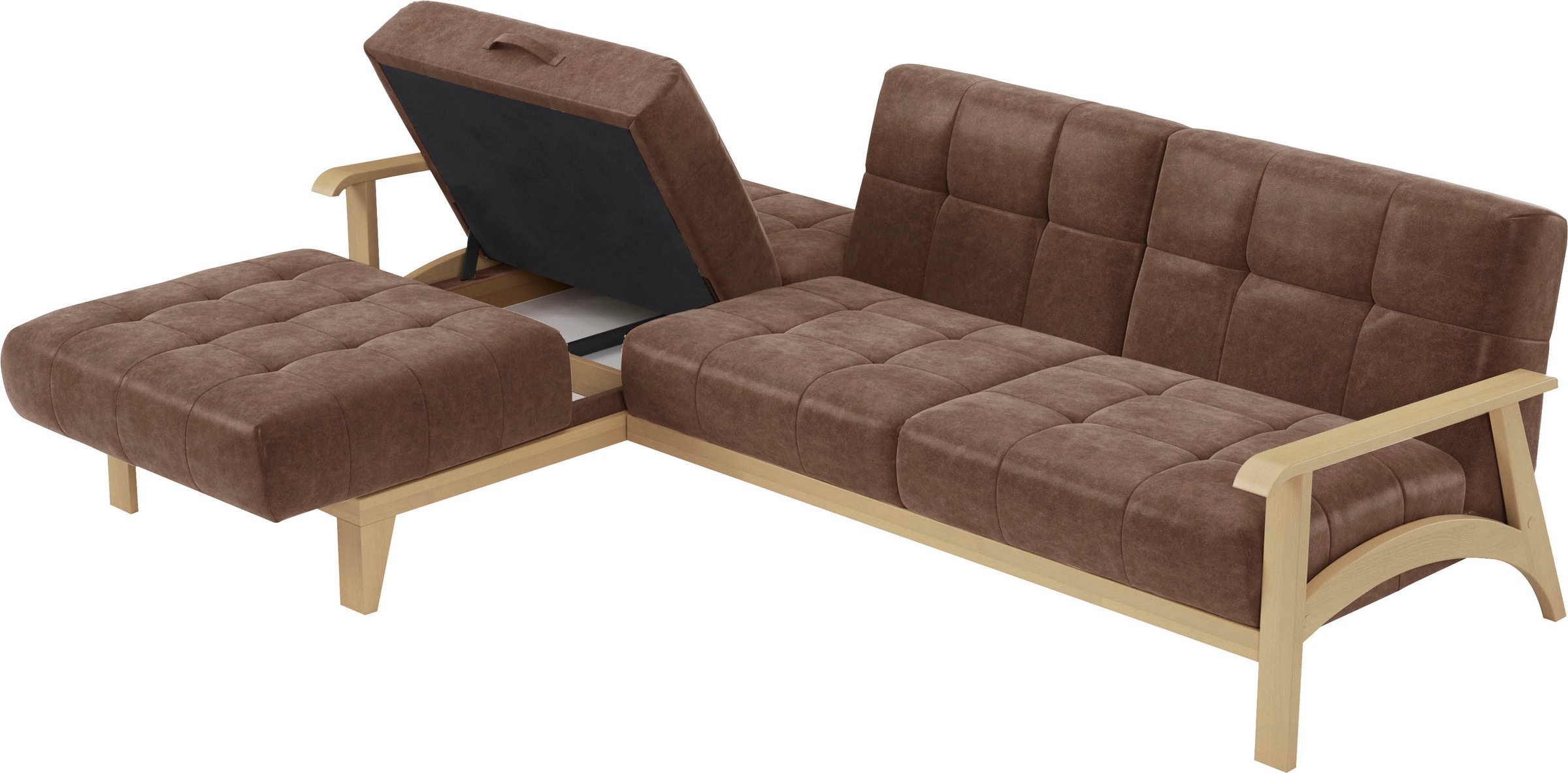 sit&more Ecksofa »Billund L-Form«, Armlehnen aus Buchenholz in natur, verschiedene Bezüge und Farben