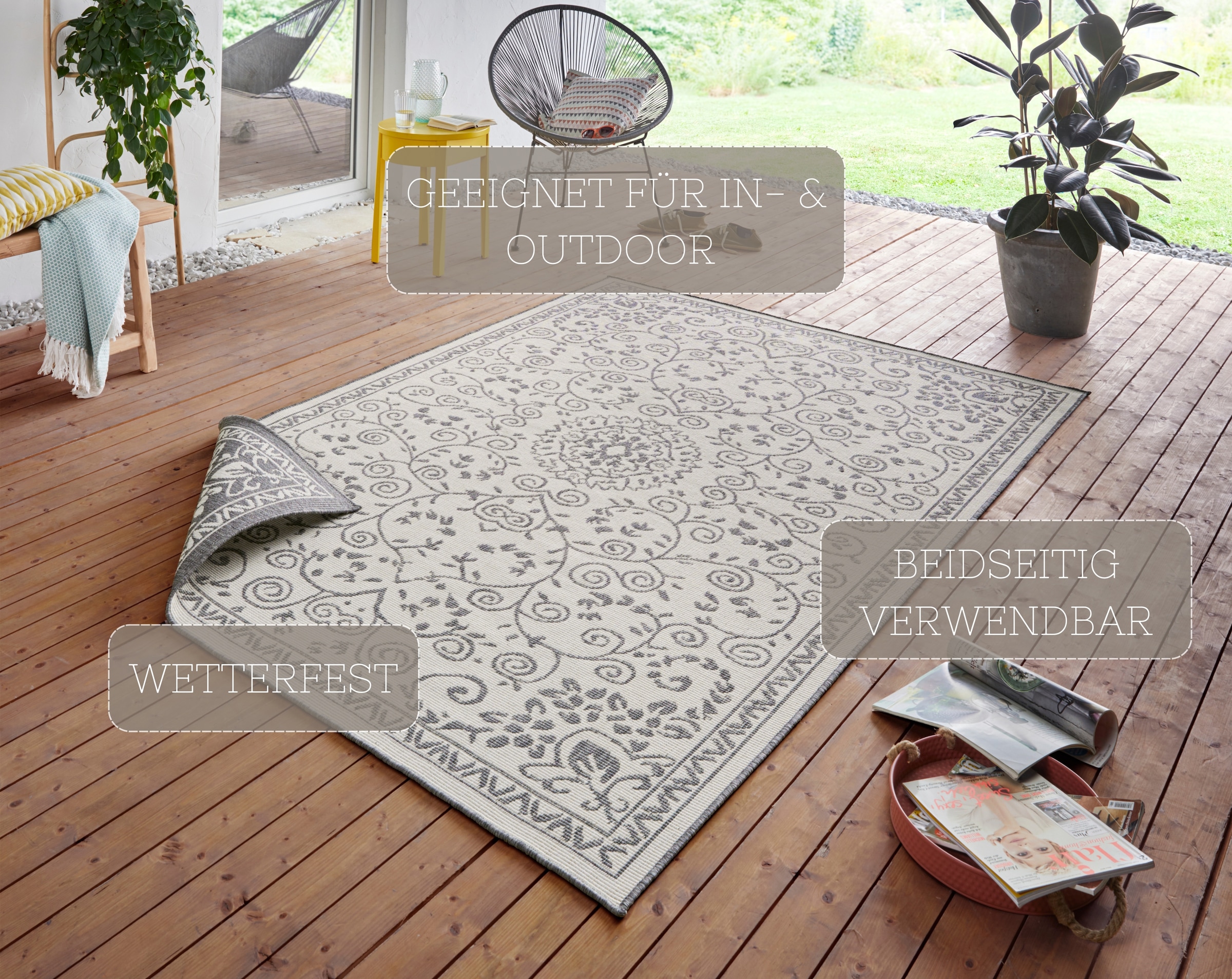 NORTHRUGS Teppich »LEYTE Wendeteppich«, rechteckig, 5 mm Höhe, In-& Outdoor, Teppich, Vintage, Wetterfest, Balkon, Garten, Wohnzimmer